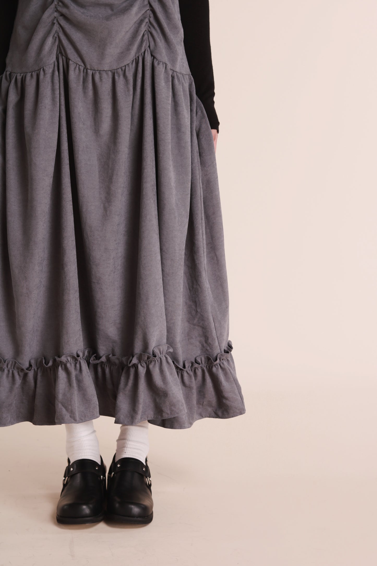 Doll Gathered Ruffle Dress (Grey Blue)