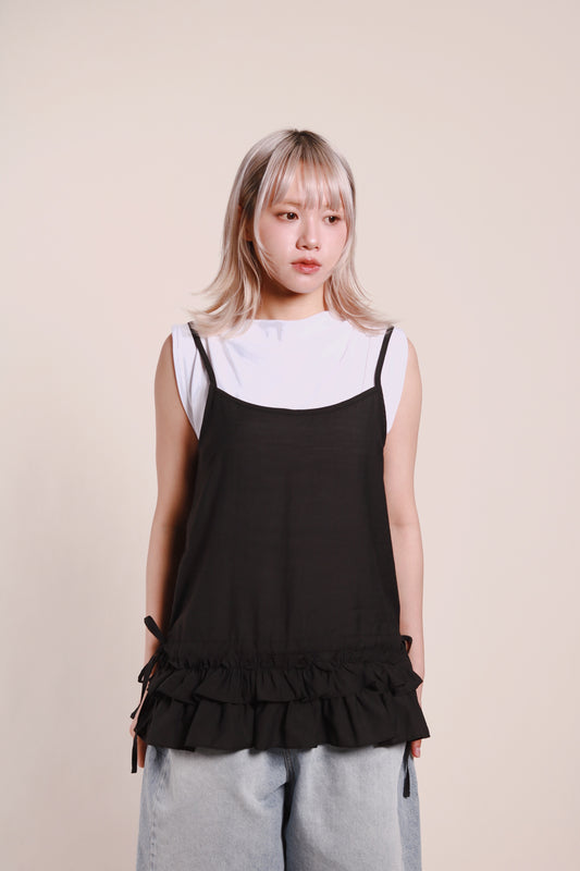 Double Ruffle Sleeveless Top (Black)