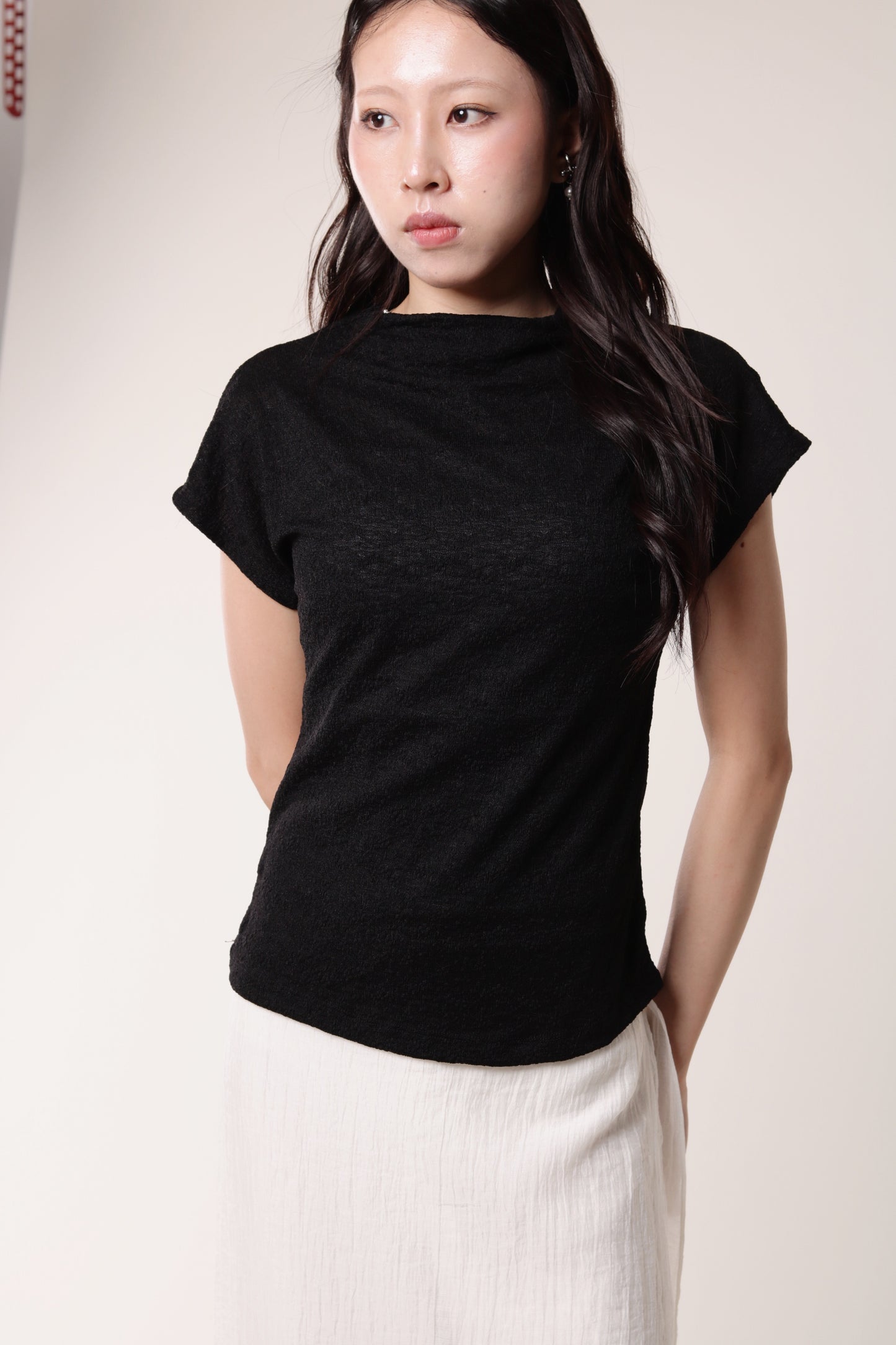 Mesh Mock Neck Top (Black)