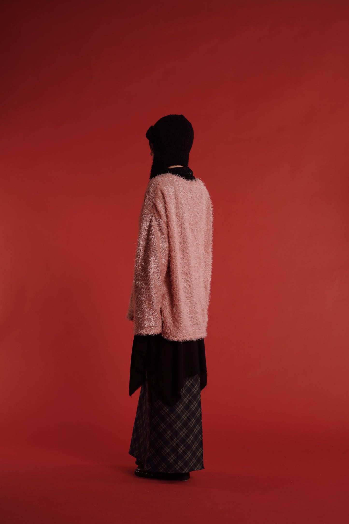 Checkered Slit Skirt (Navy)