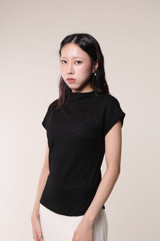 Mesh Mock Neck Top (Black)