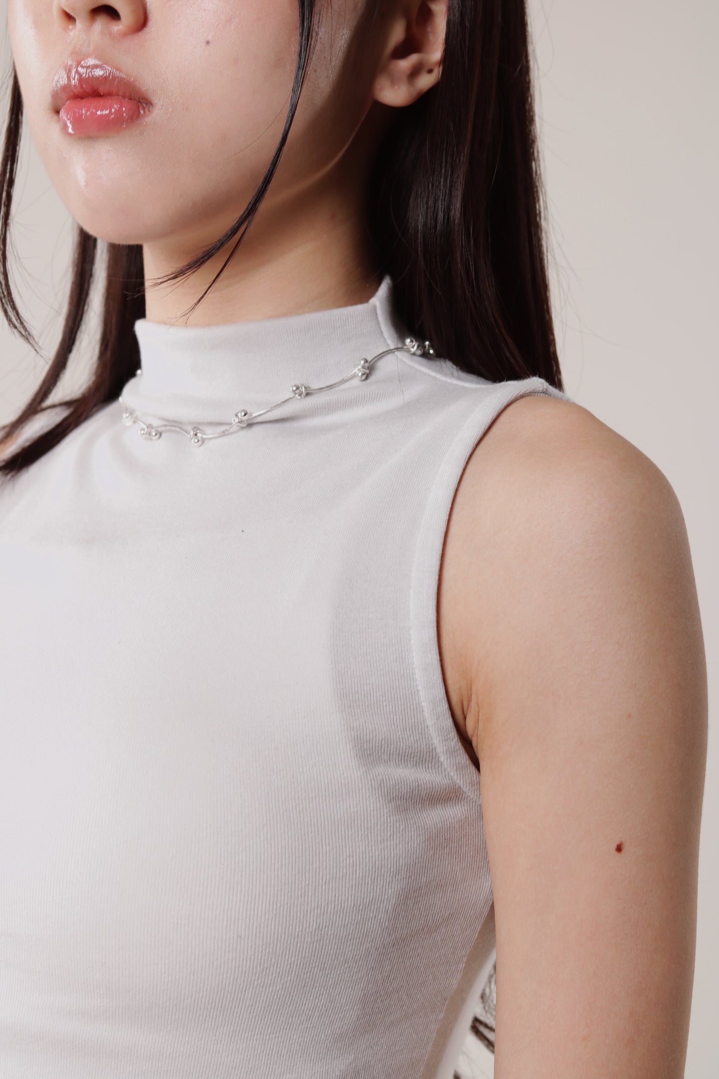 Mock Neck Sleeveless Top (Grey)