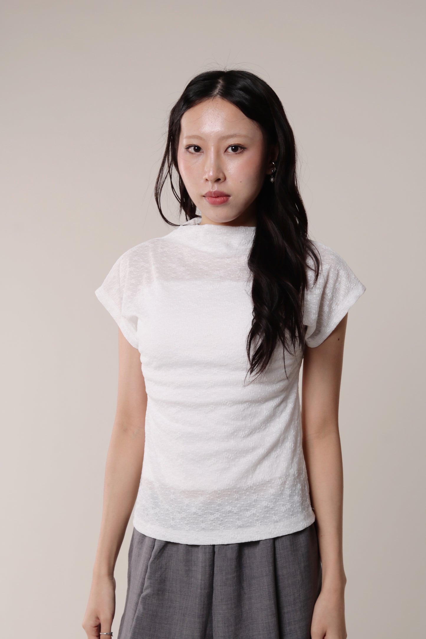 Mesh Mock Neck Top (White)