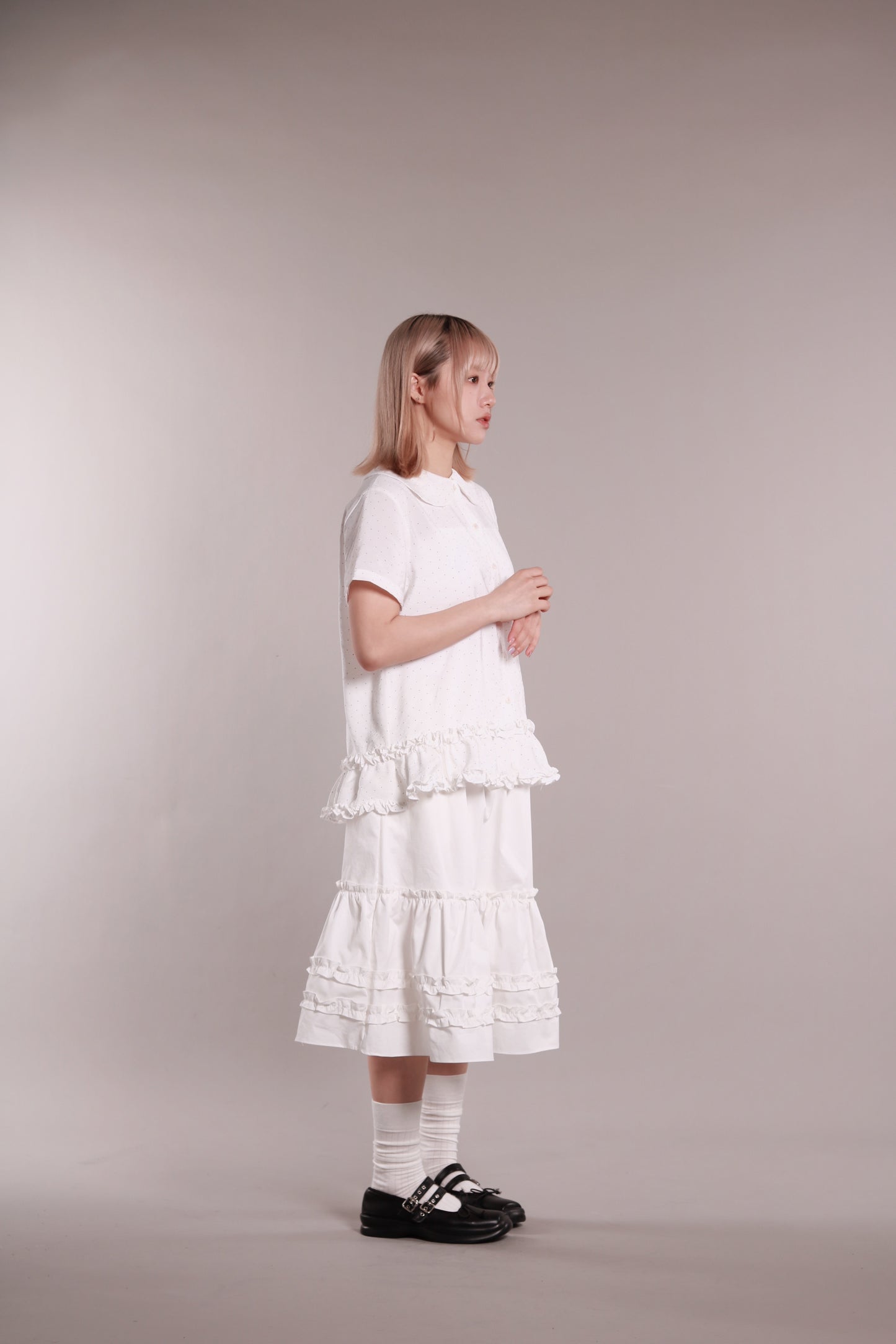 Dot Dot Double Ruffle Blouse (Ivory)