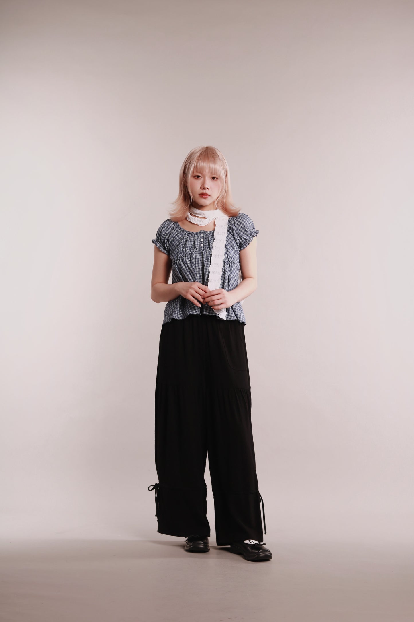 Plaid Button Blouse (Blue)