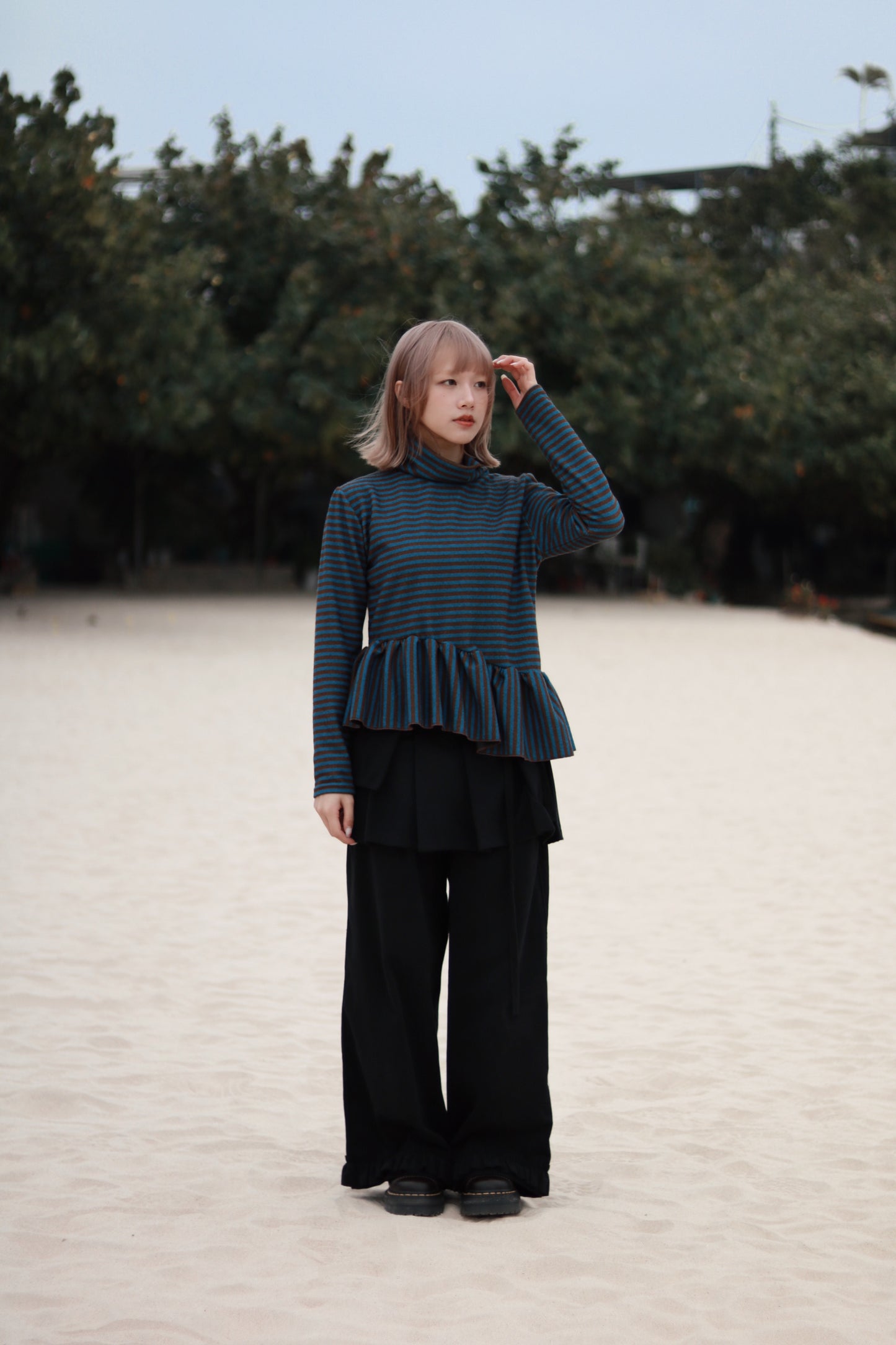 Striped Ruffle Top (Blue)