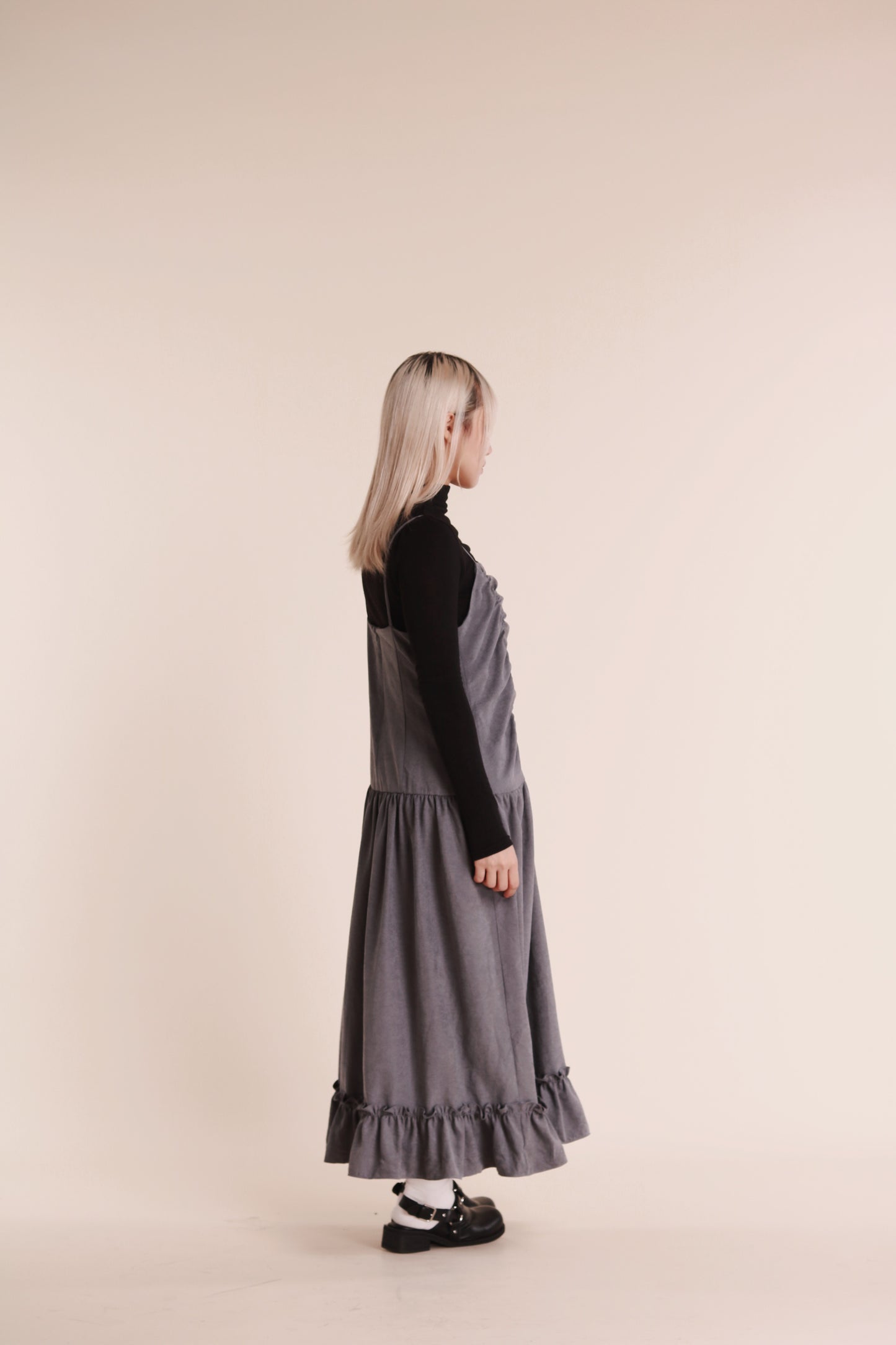 Doll Gathered Ruffle Dress (Grey Blue)