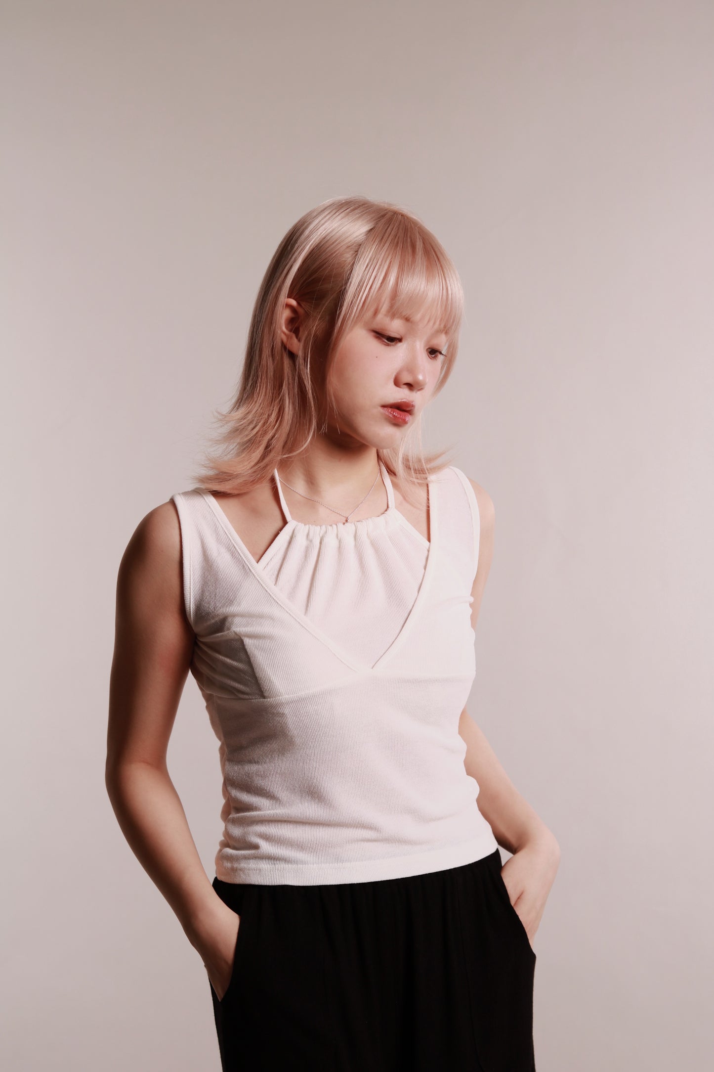 Layered Halter Tank Top (White)