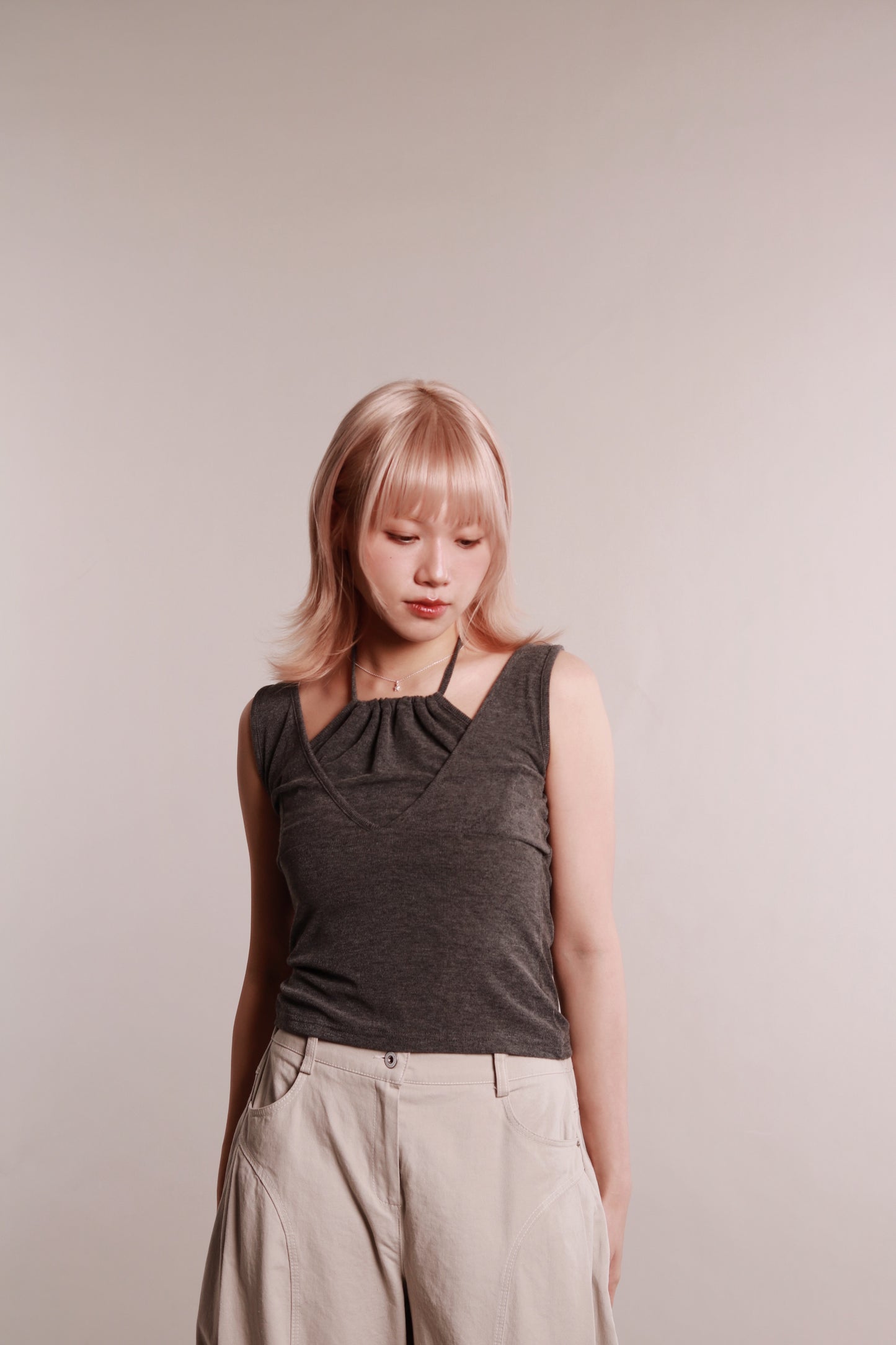 Layered Halter Tank Top (Grey)