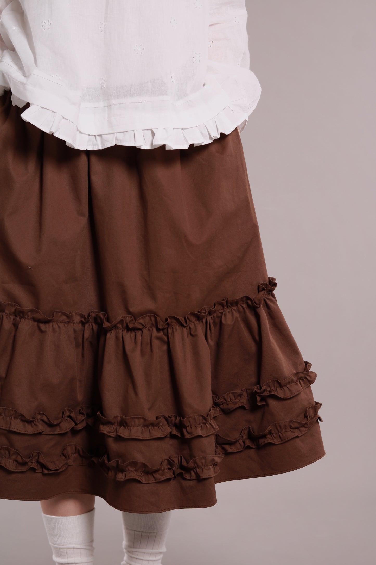 Doll Ruffle Midi Skirt (Brown)