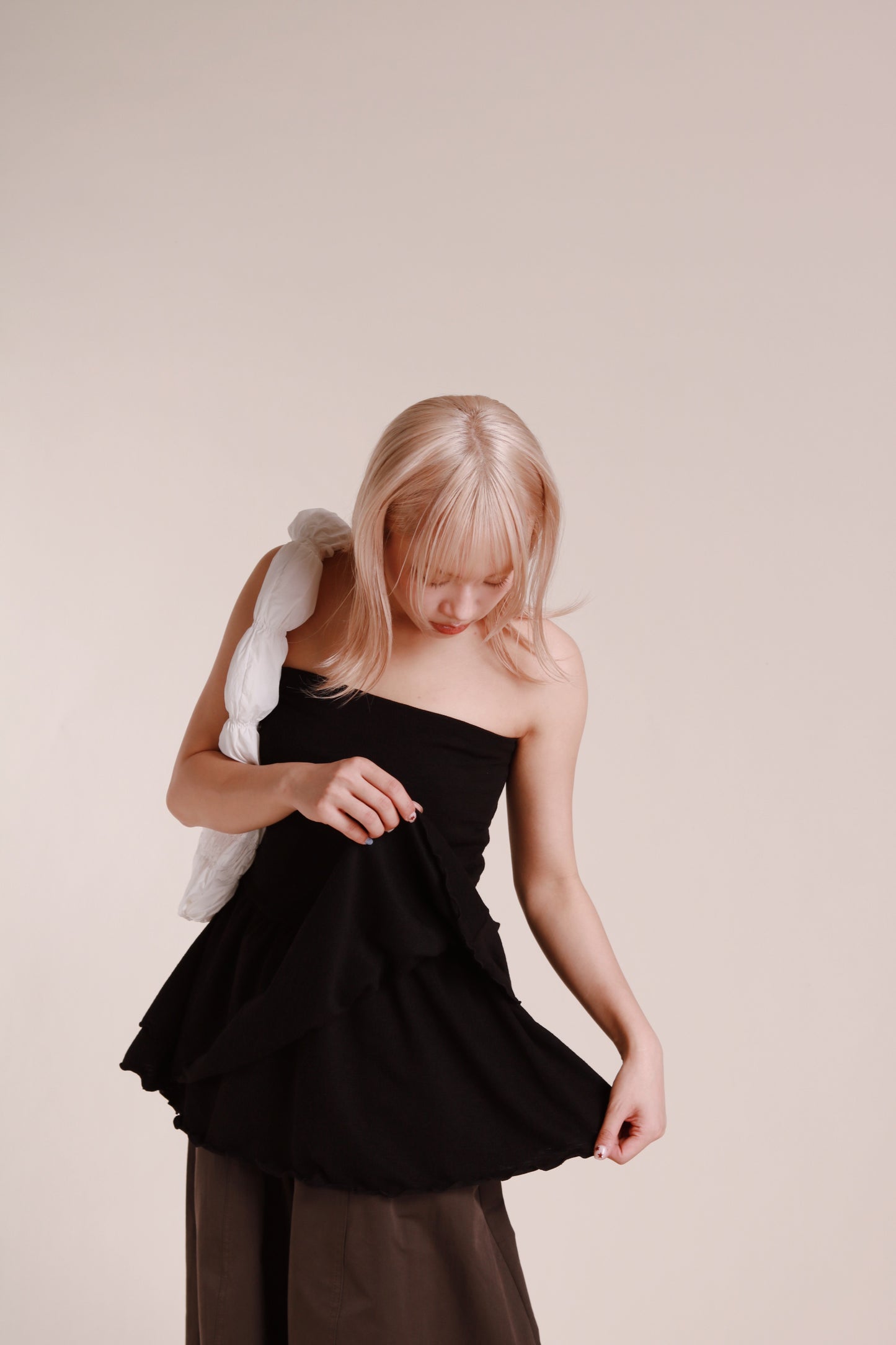Ruffle Tube Mini Dress (Black)