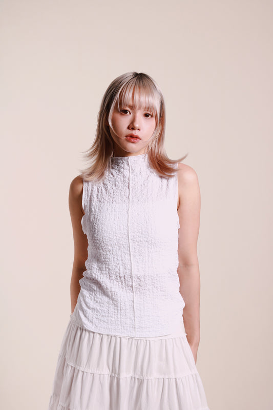 Ruffle Sleeveless Top (White)