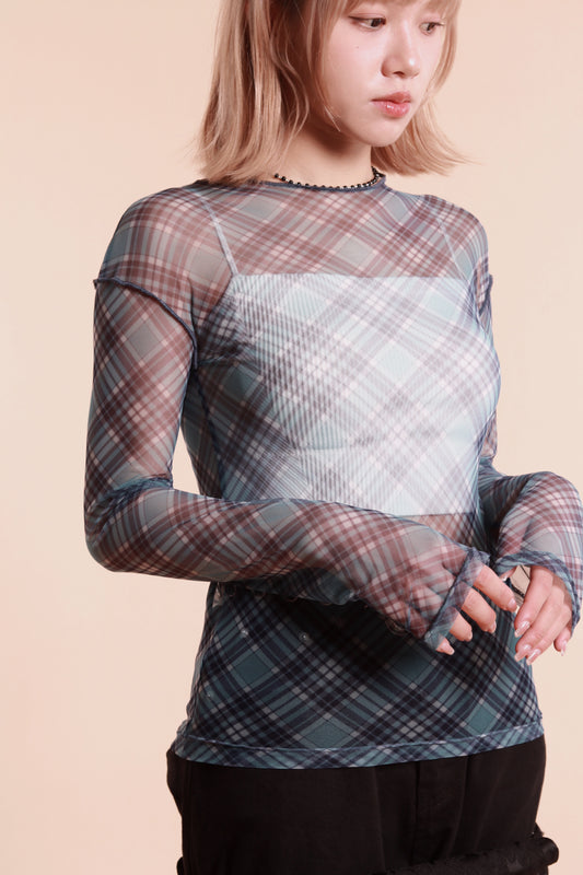 Checkered See Through Top (Blue)
