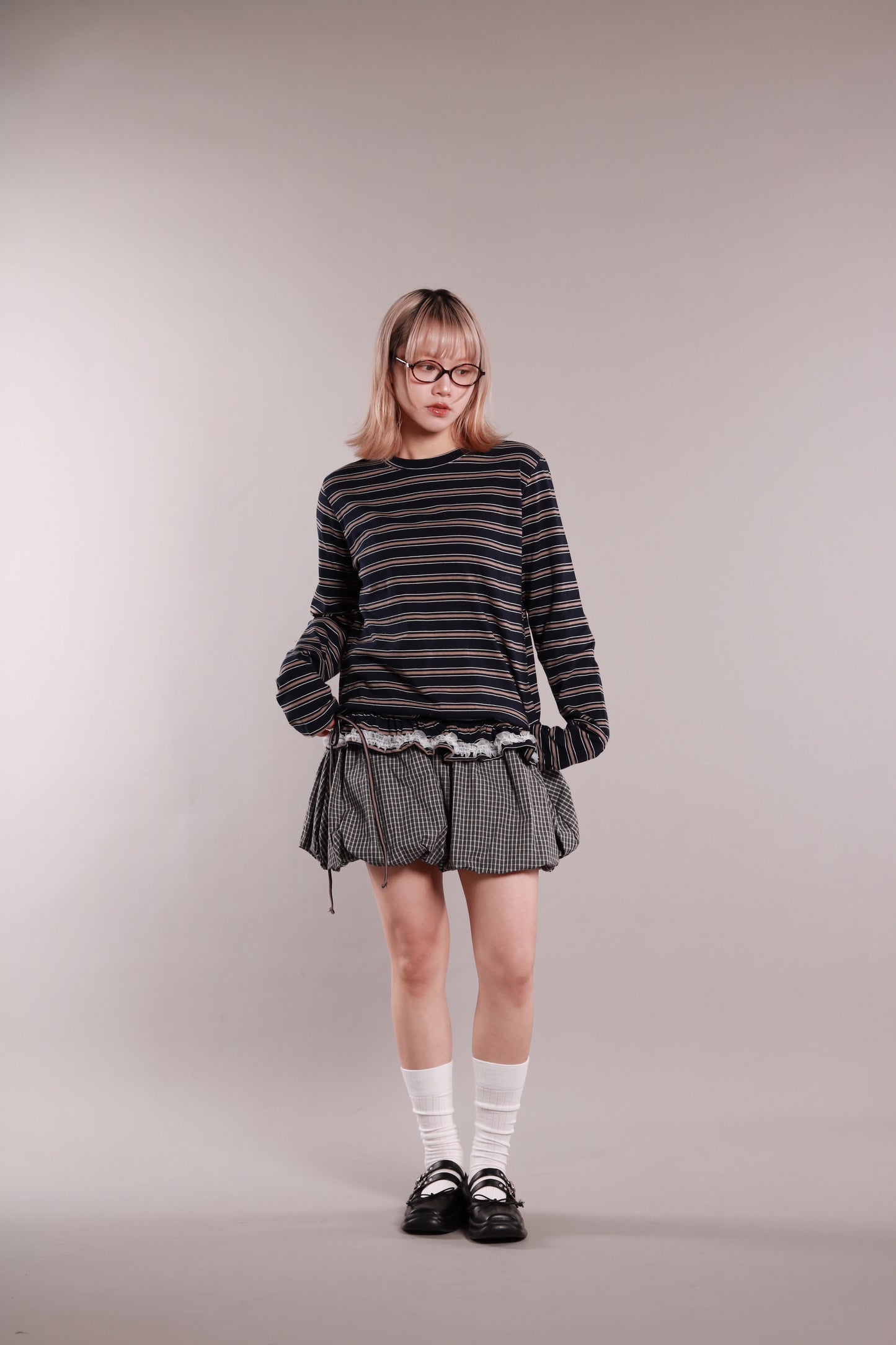 Frilled Lace Stripe Top (Navy)