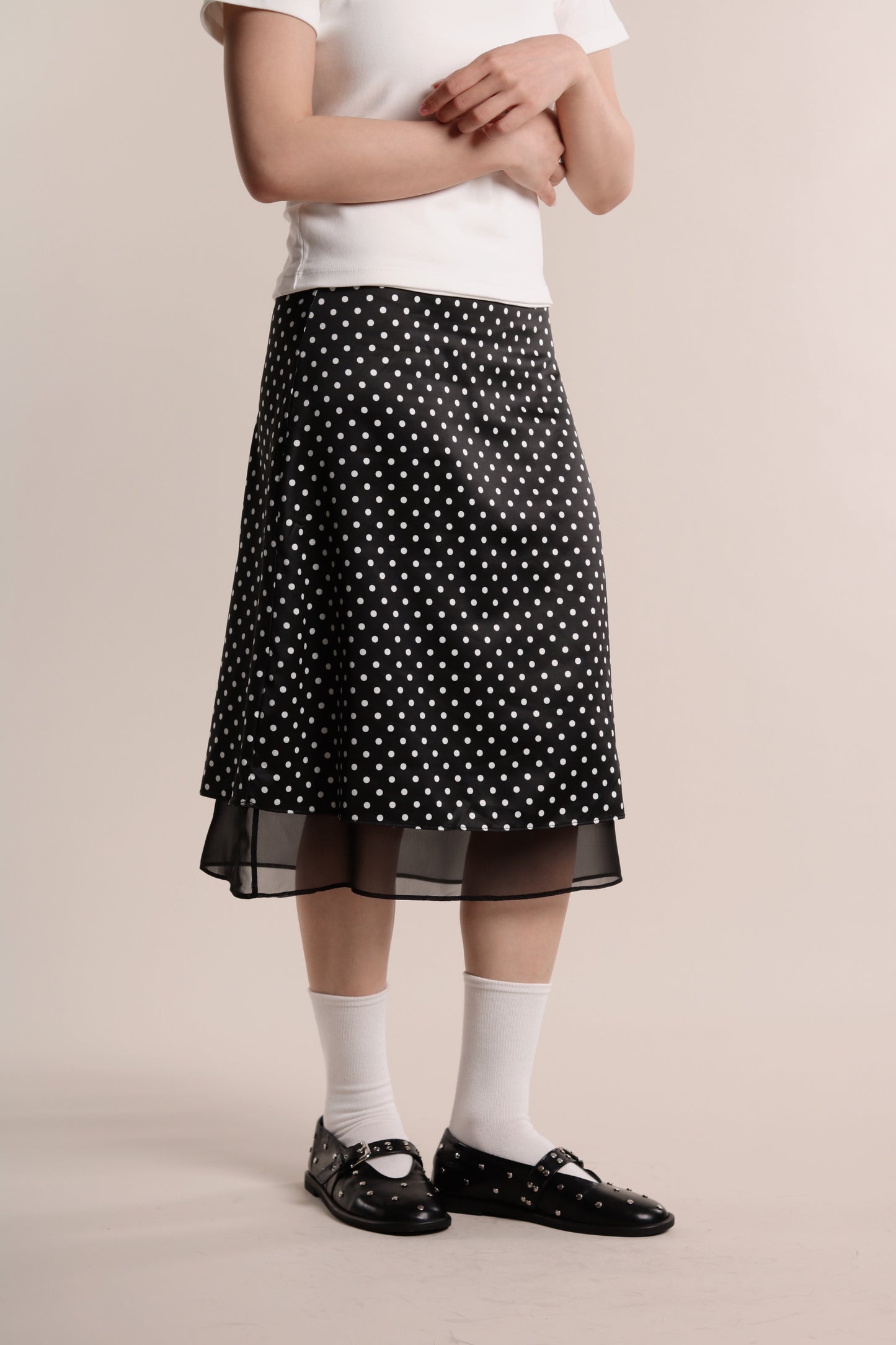 Polka Dot Midi Skirt (Black)
