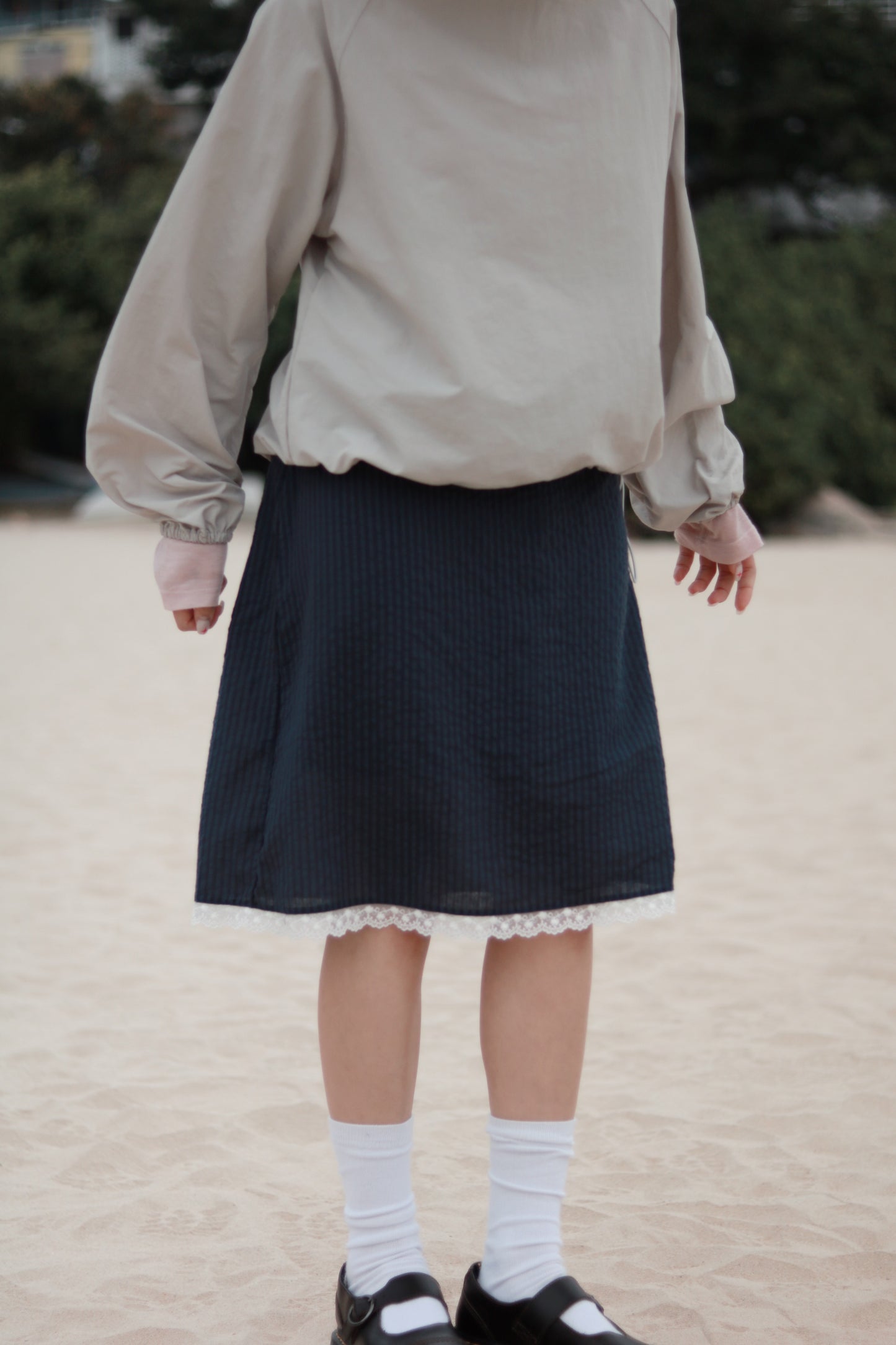Striped Lace Mini Skirt (Navy)