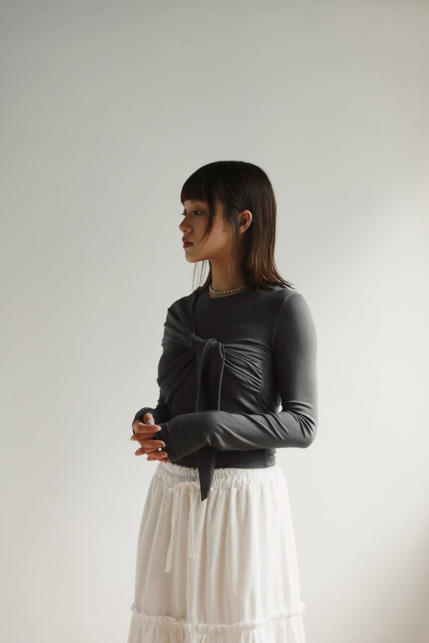 Gathered Long Tee (Charcoal)