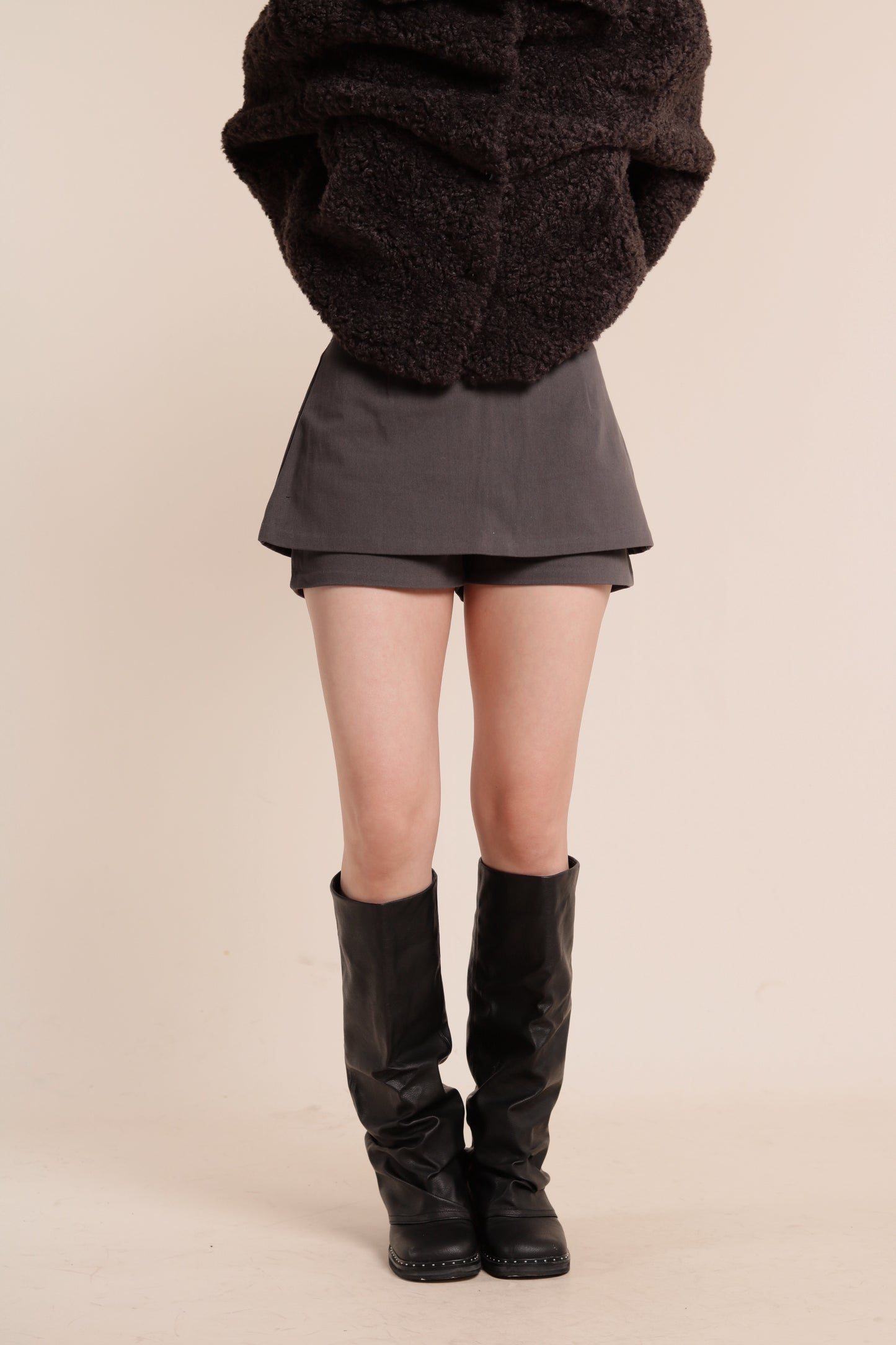 Belted Pants Skirt (Charcoal)