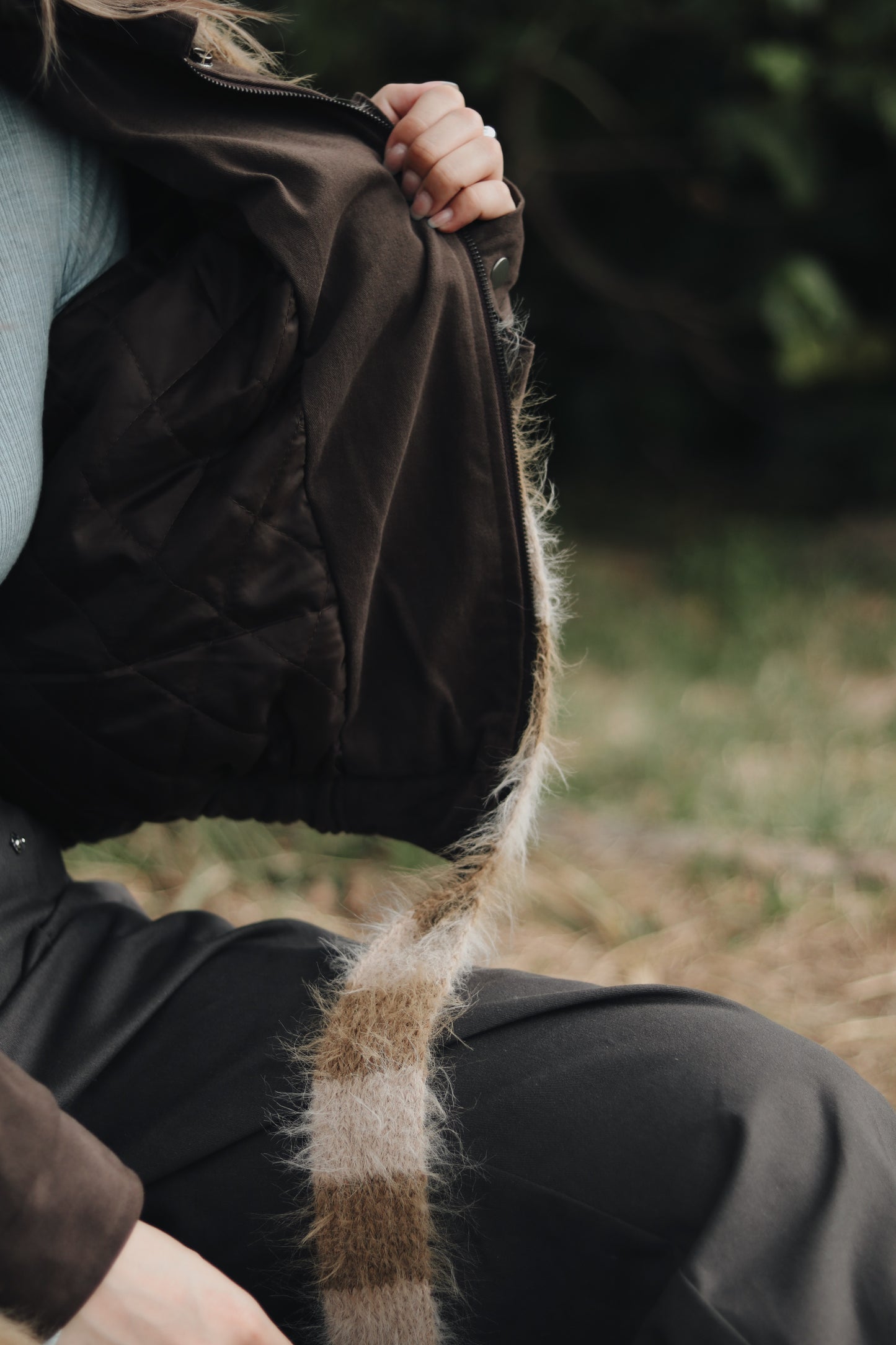 Cropped Blouson Jacket (Brown)