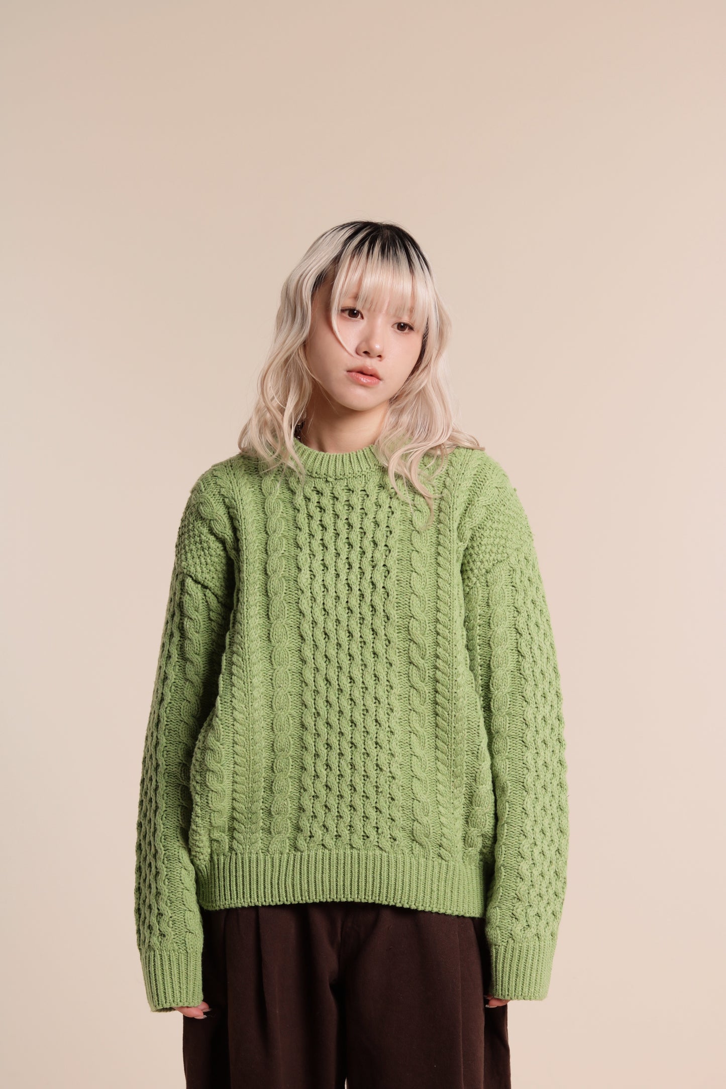 Oversized Cable Knit Sweater (Green)
