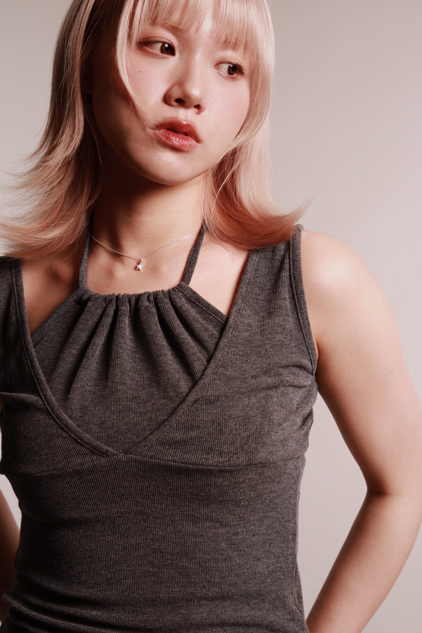 Layered Halter Tank Top (Grey)