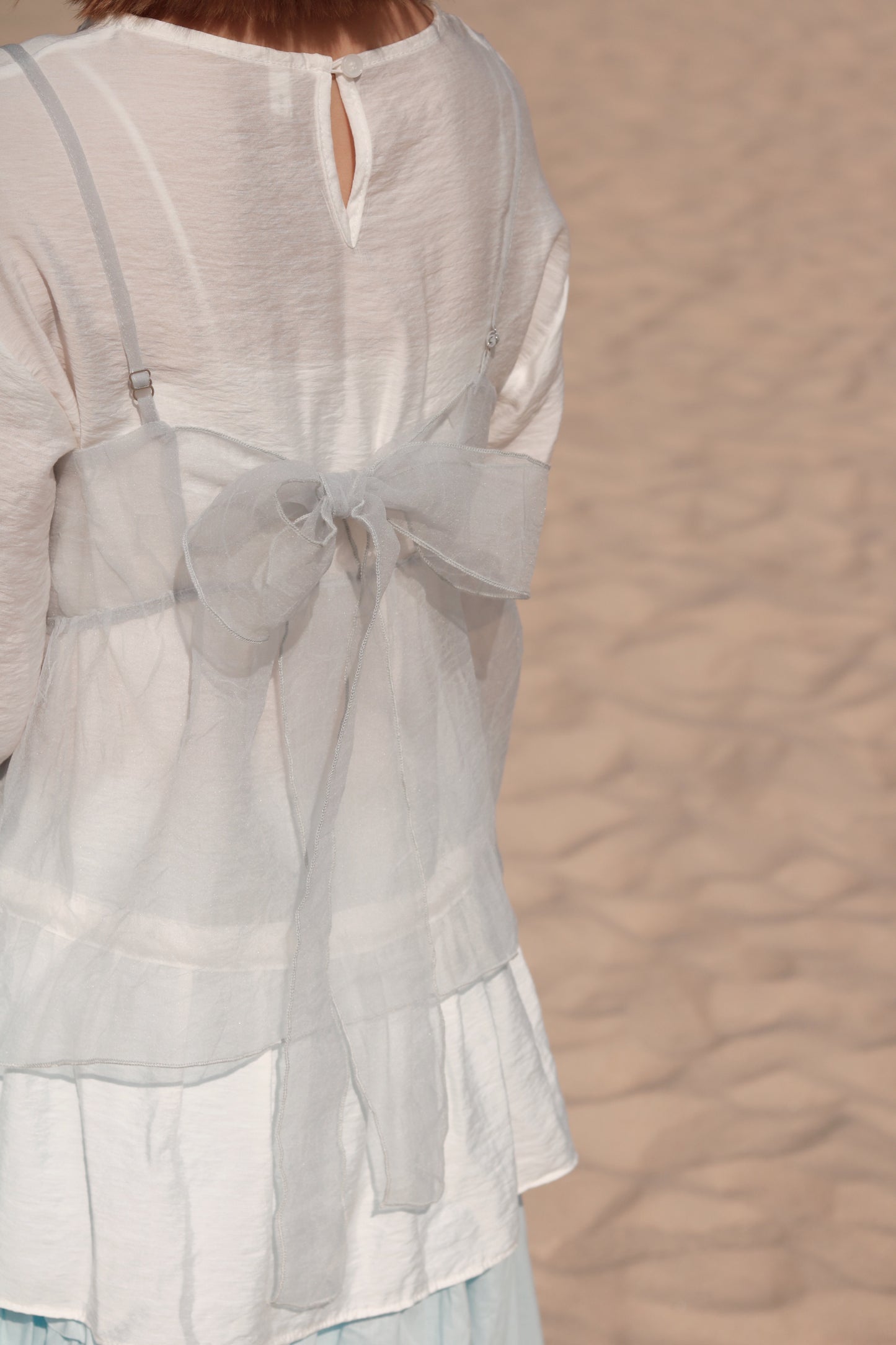 Doll Ribbon Sleeveless Top (Sky)