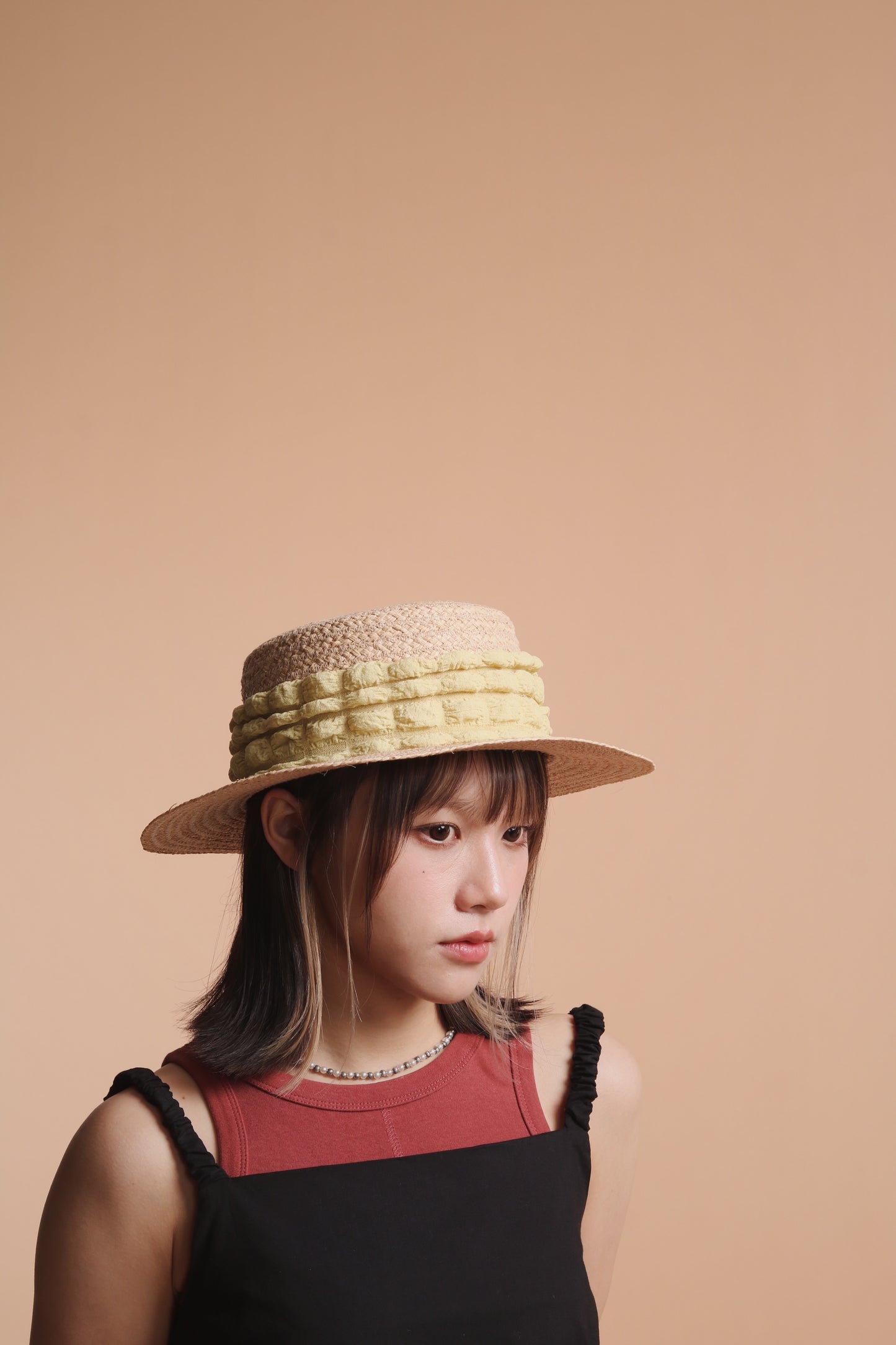 Bubble Straw Hat (Black/Ivory/Mustard)