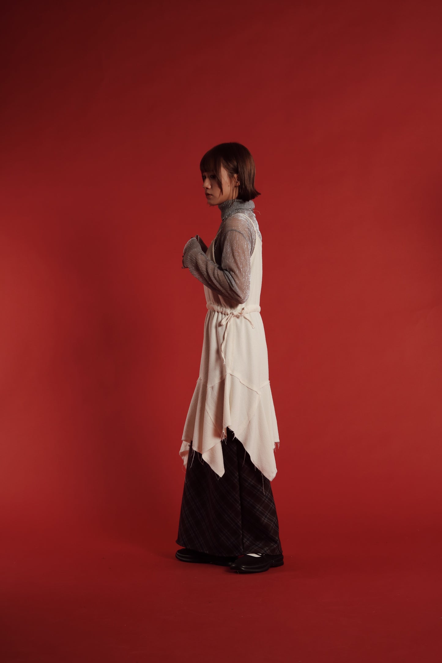 Checkered Slit Skirt (Brown)