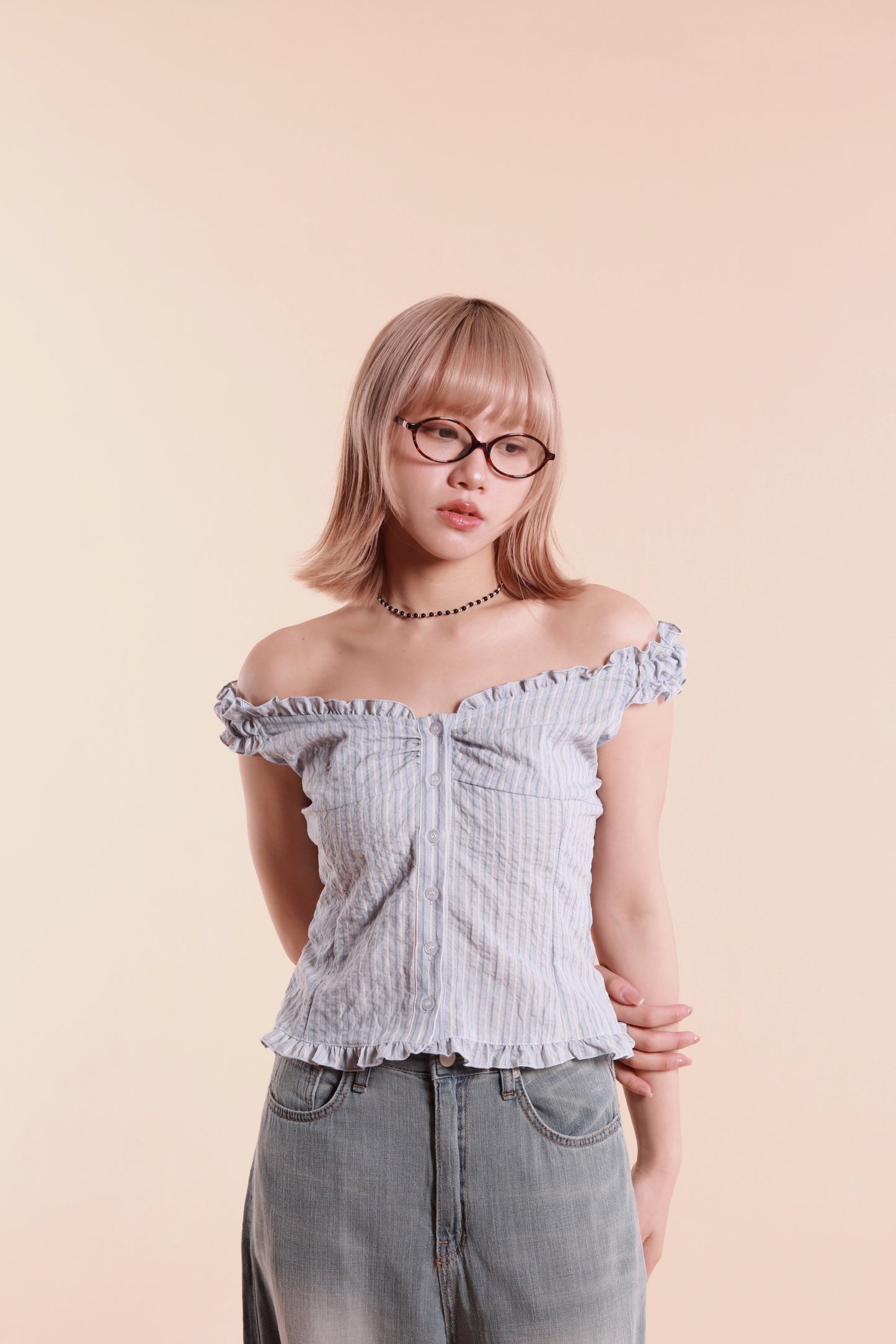 Striped Sleeveless Top (Baby Blue)