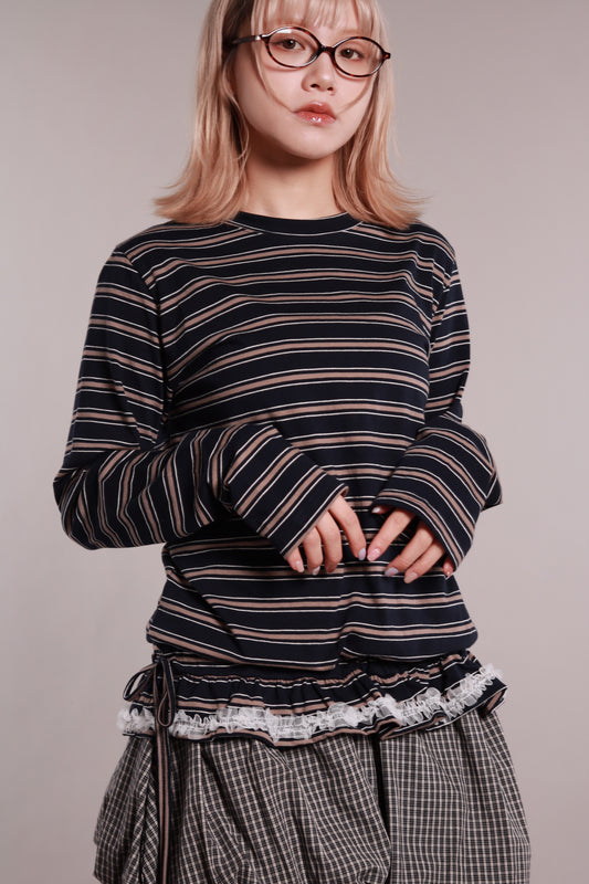 Frilled Lace Stripe Top (Navy)