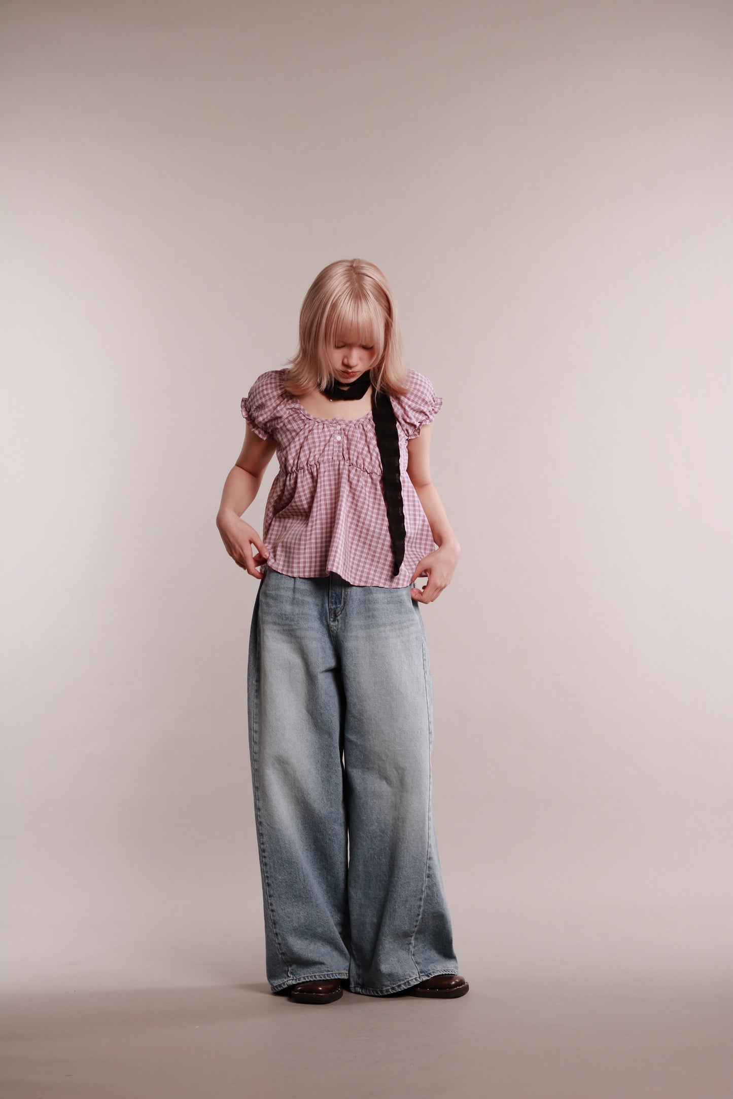 Plaid Button Blouse (Pink)