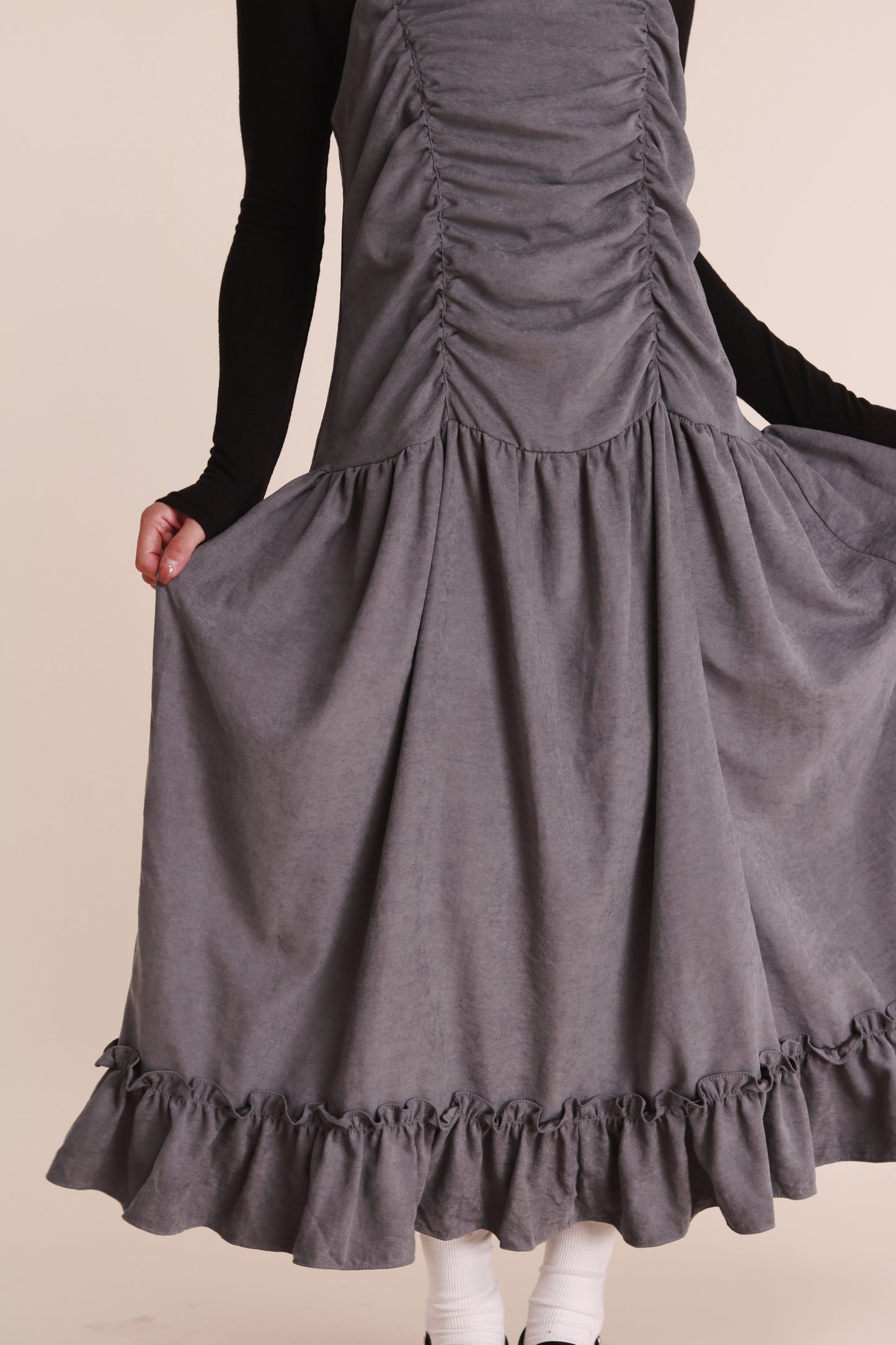 Doll Gathered Ruffle Dress (Grey Blue)