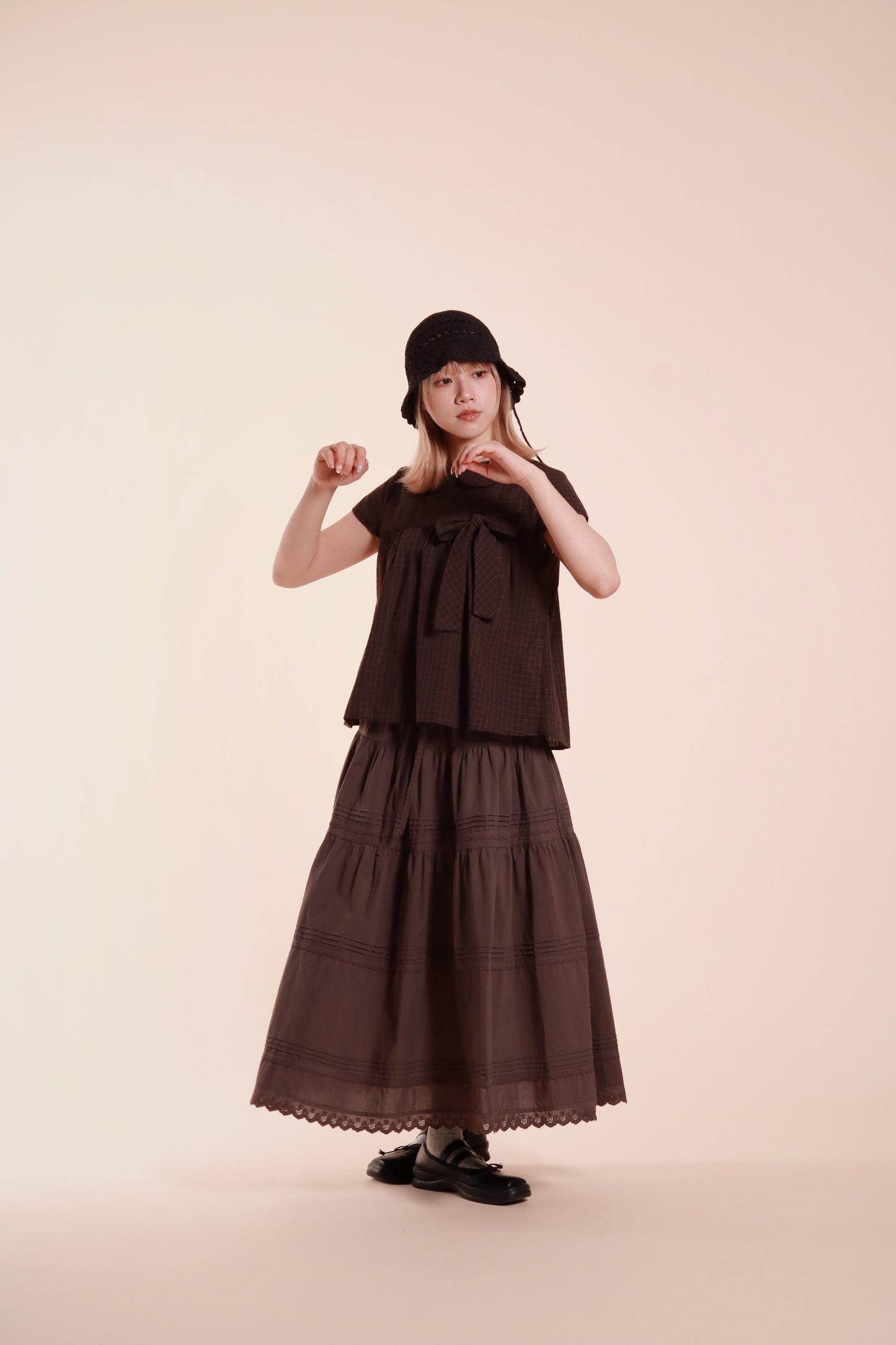 Doll Bow Blouse (Brown)