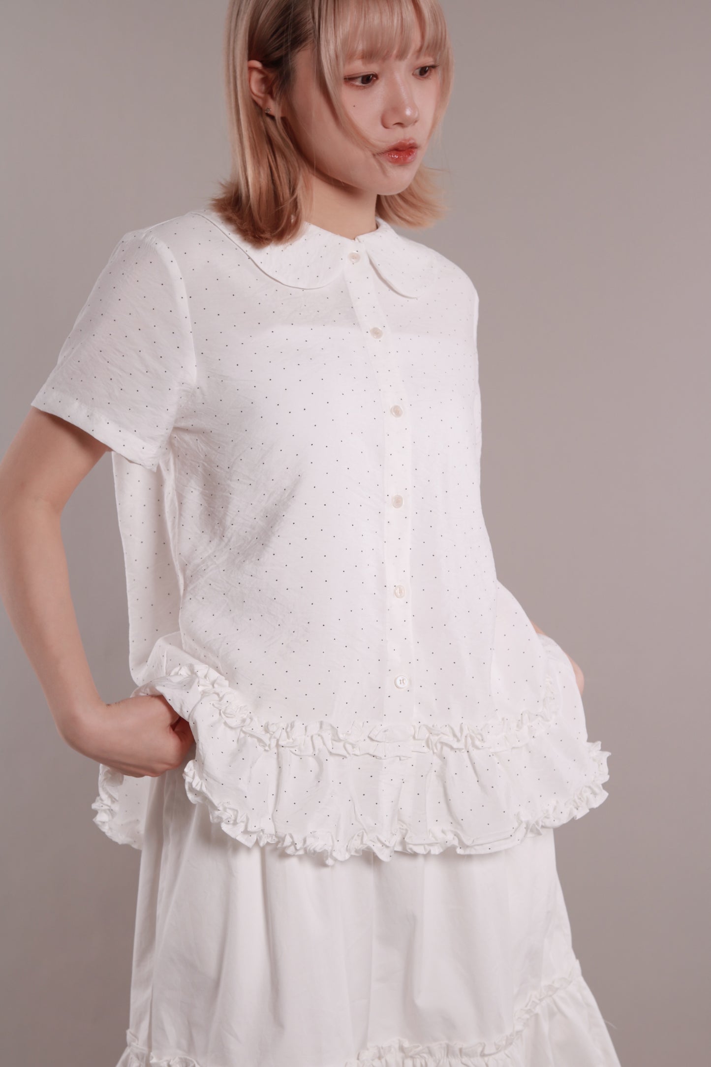 Dot Dot Double Ruffle Blouse (Ivory)