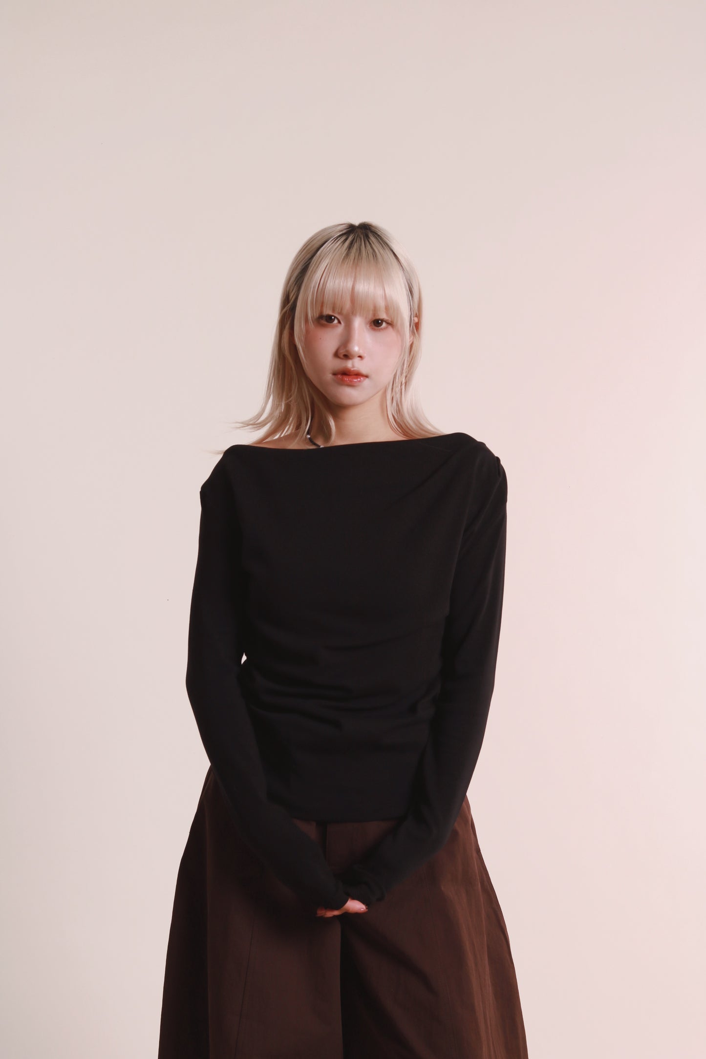 Gathered Long Tee (Black)