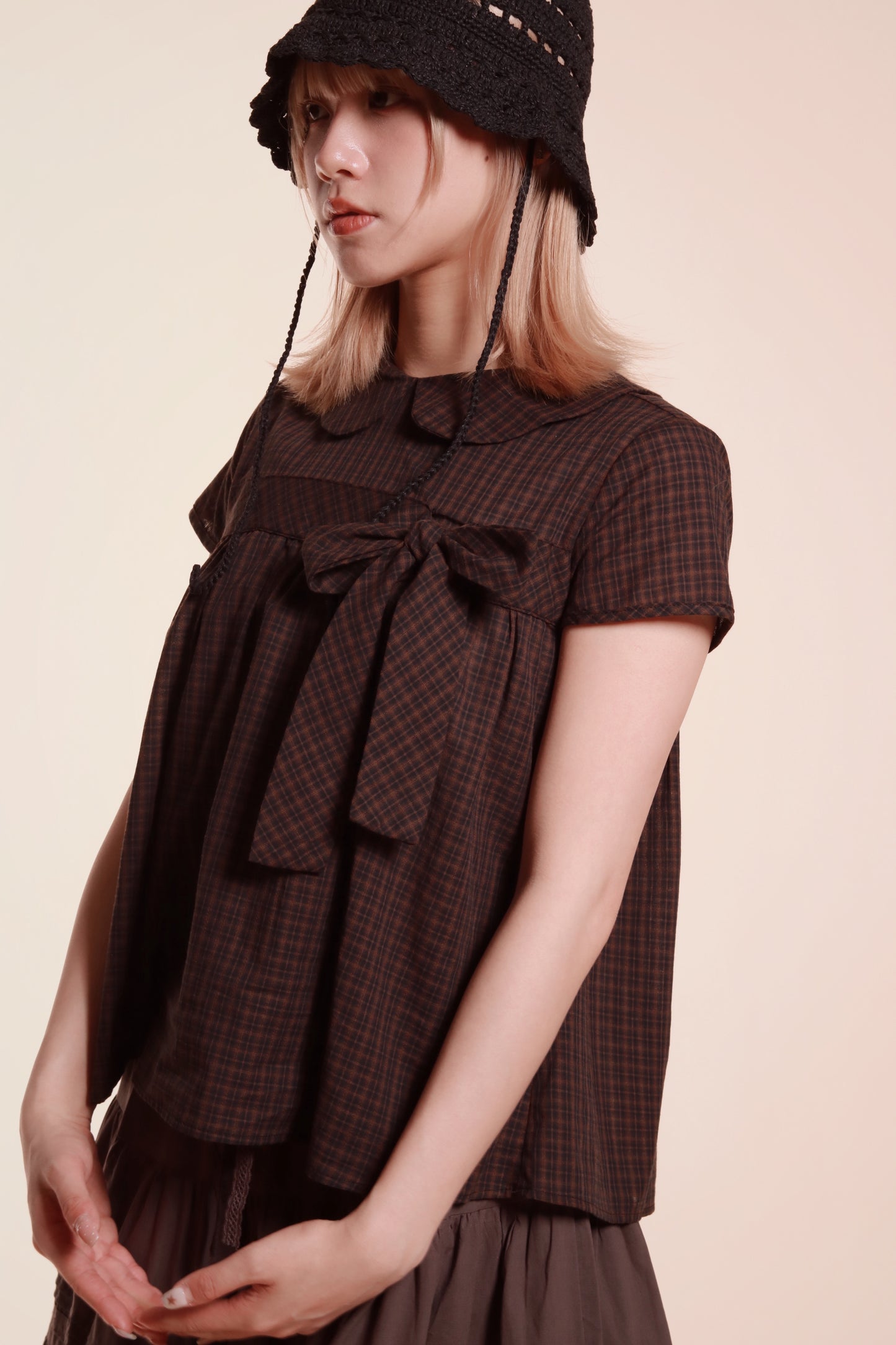 Doll Bow Blouse (Brown)