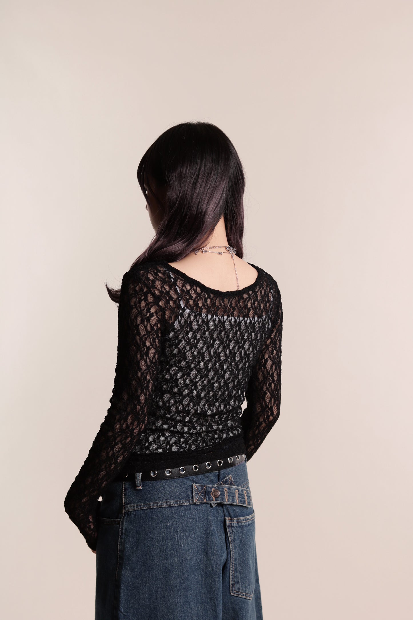 Lace Long Sleeve Top (Black)