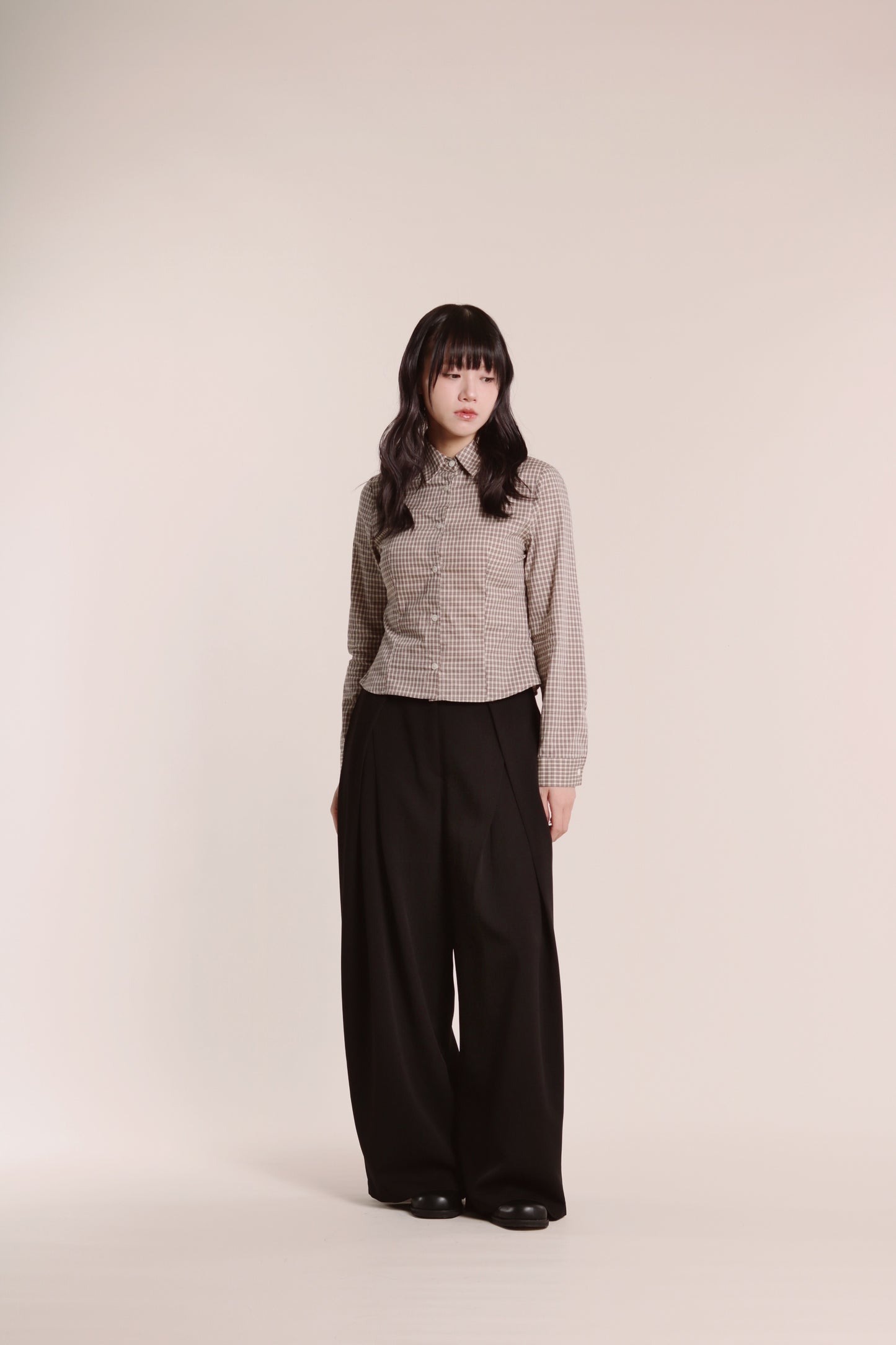Checkered Crop Shirt (Brown)