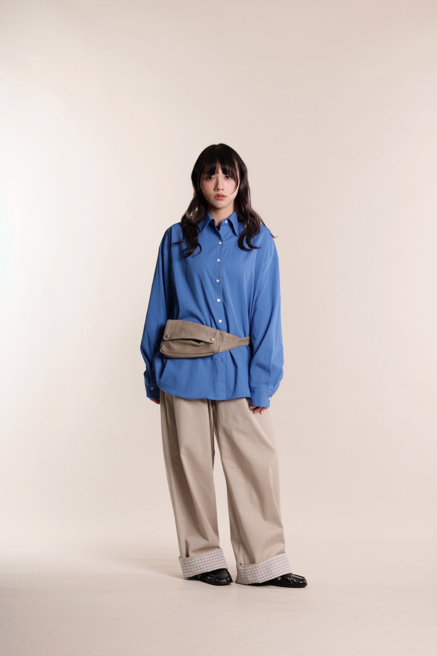 Check Detail Pleated Pants (Beige)
