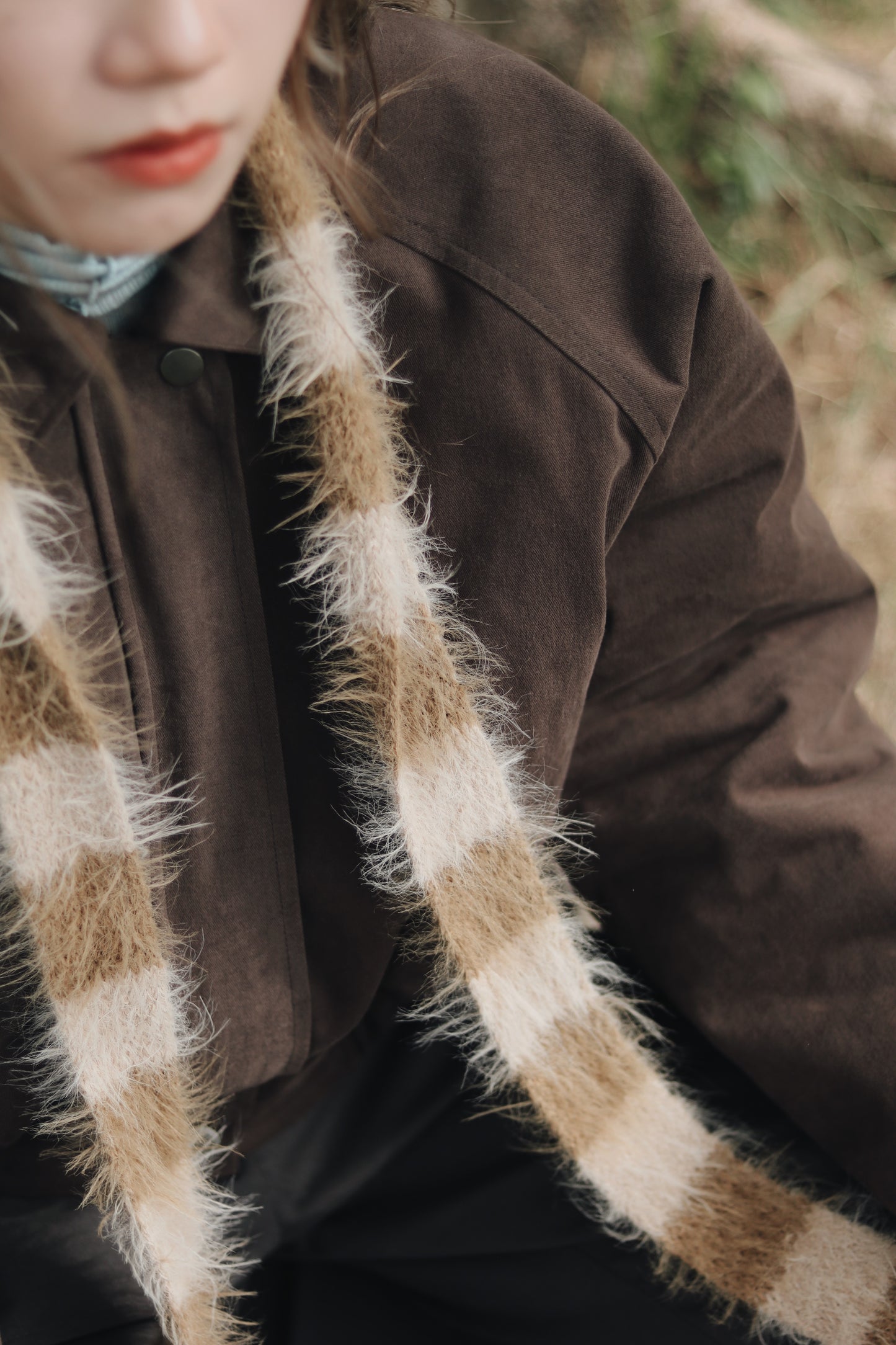 Cropped Blouson Jacket (Brown)