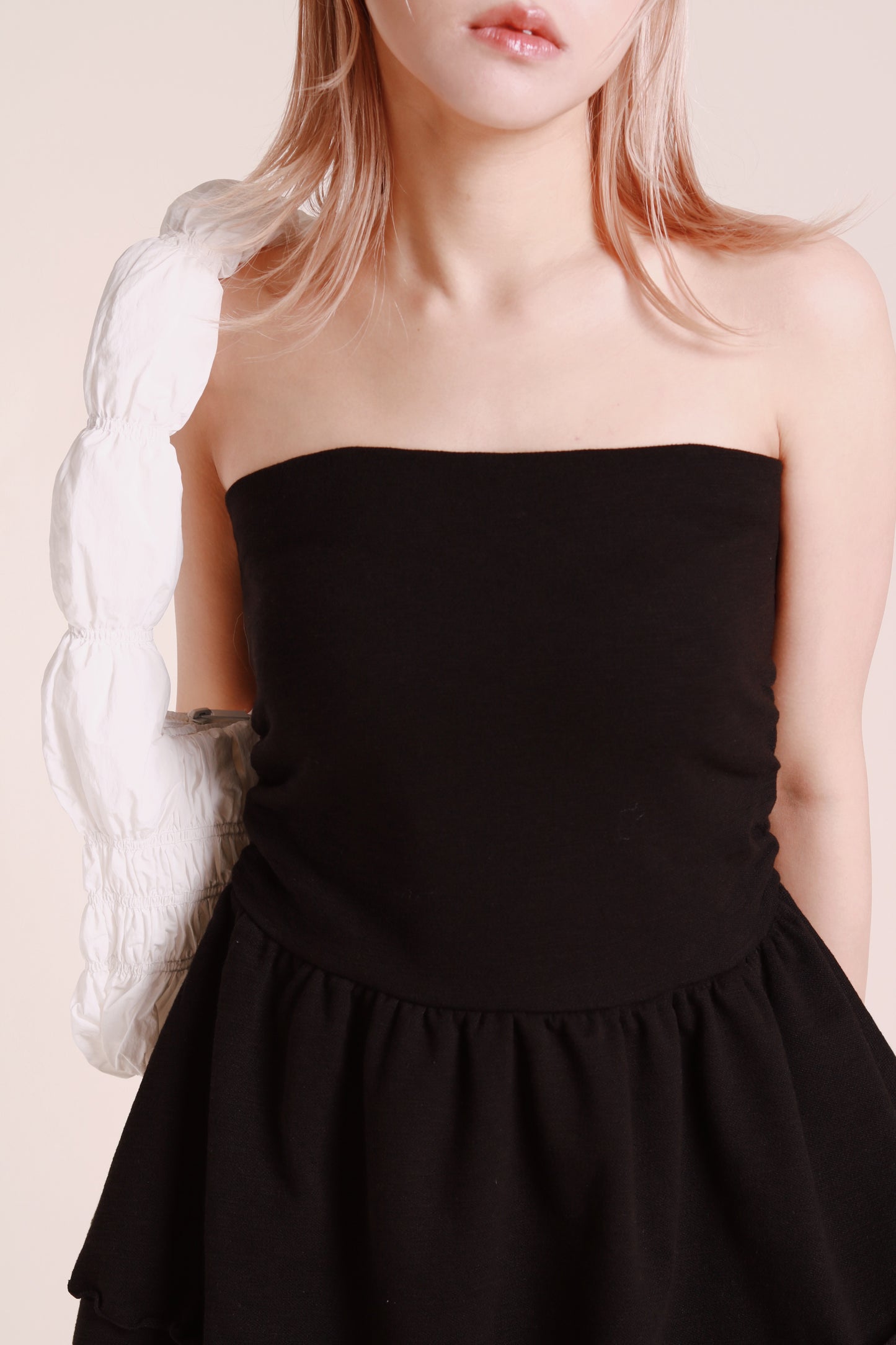 Ruffle Tube Mini Dress (Black)