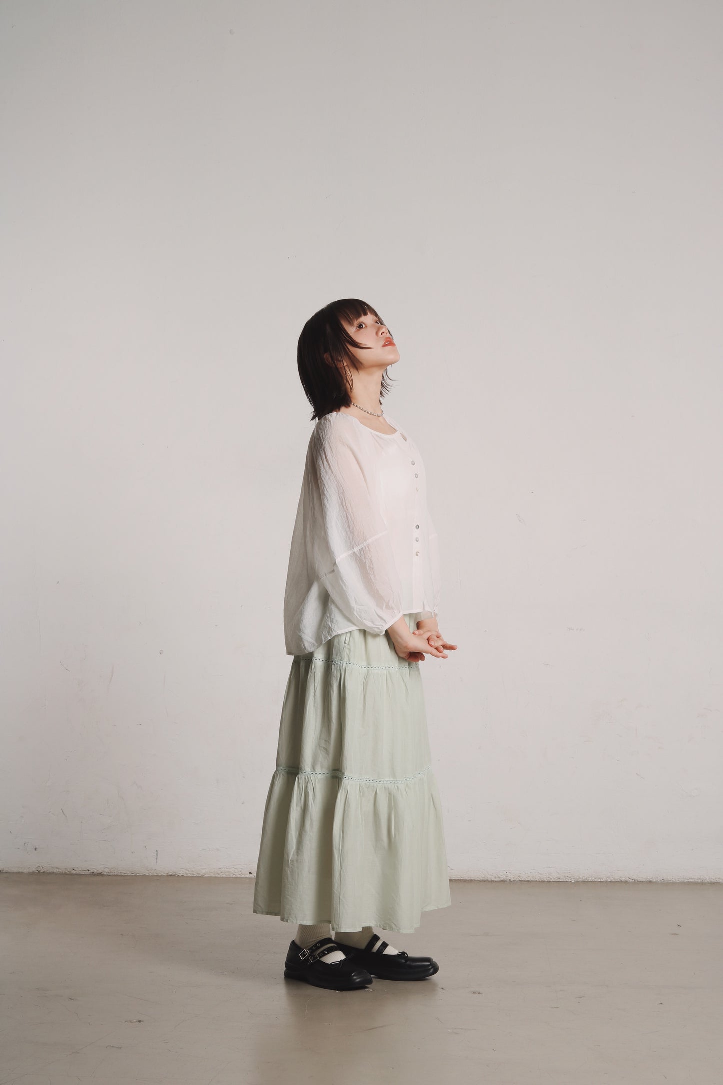 See Through Puff Sleeve Blouse (White)