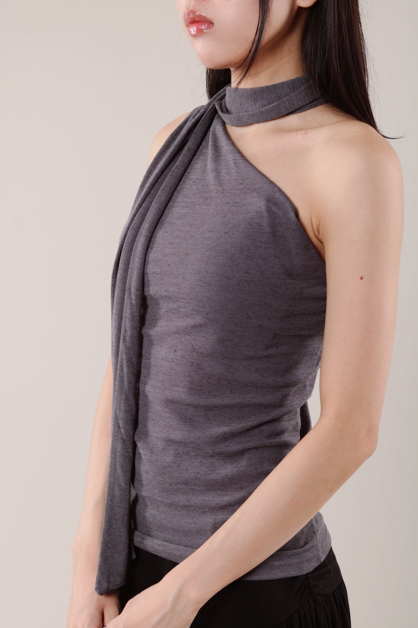 Linen Scarf Top (Charcoal)