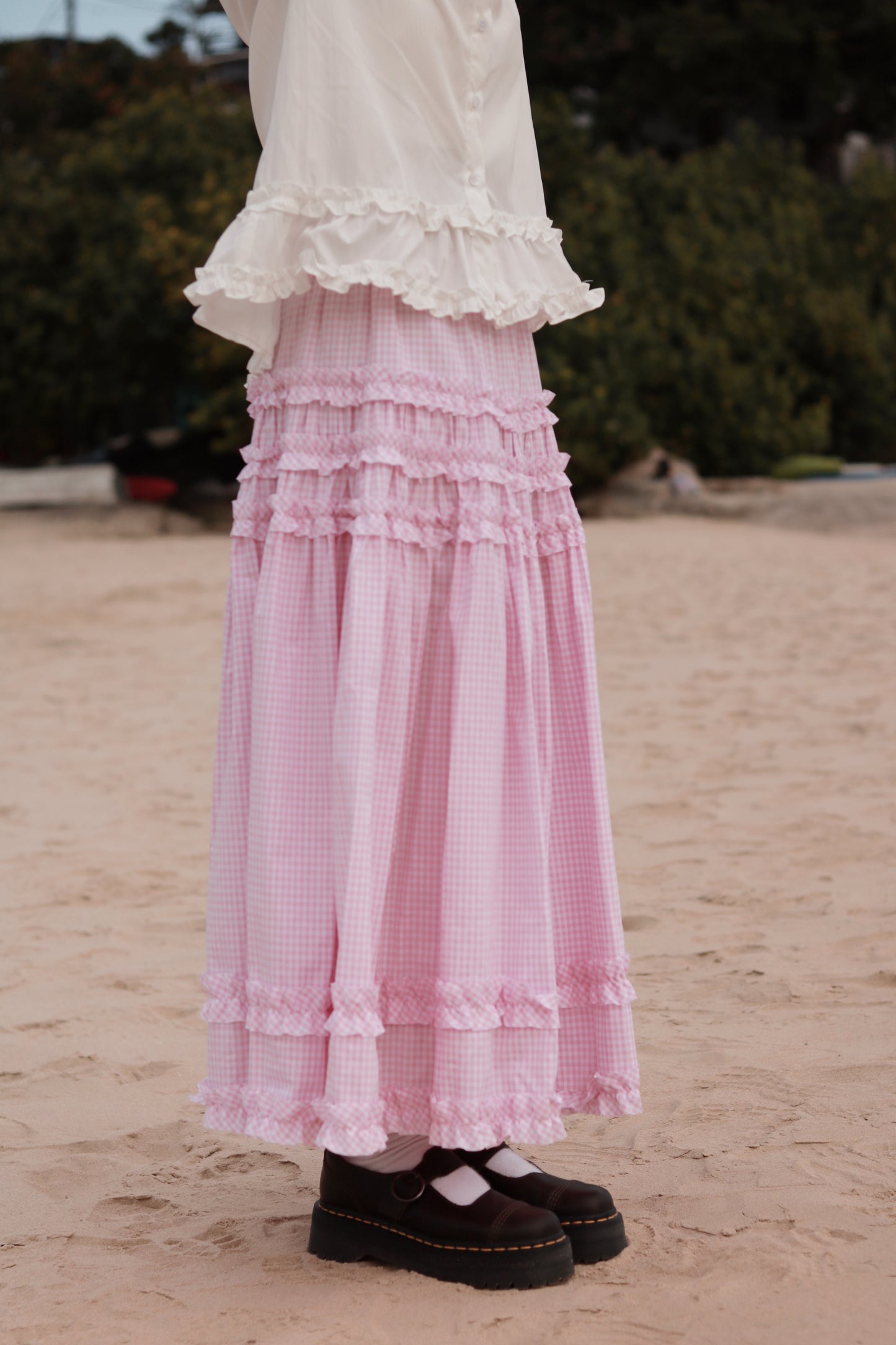 Doll Checkered Ruffle Skirt (Pink)