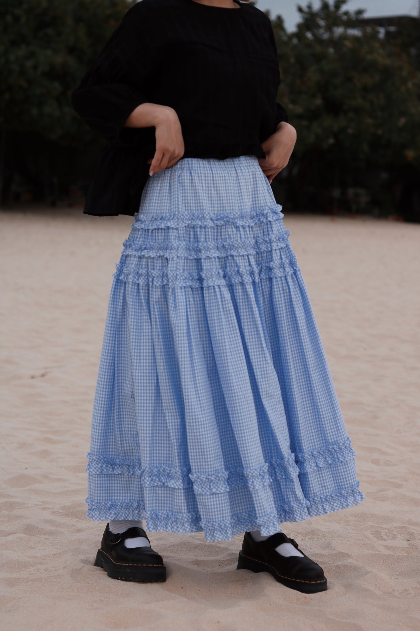 Doll Checkered Ruffle Skirt (Blue)