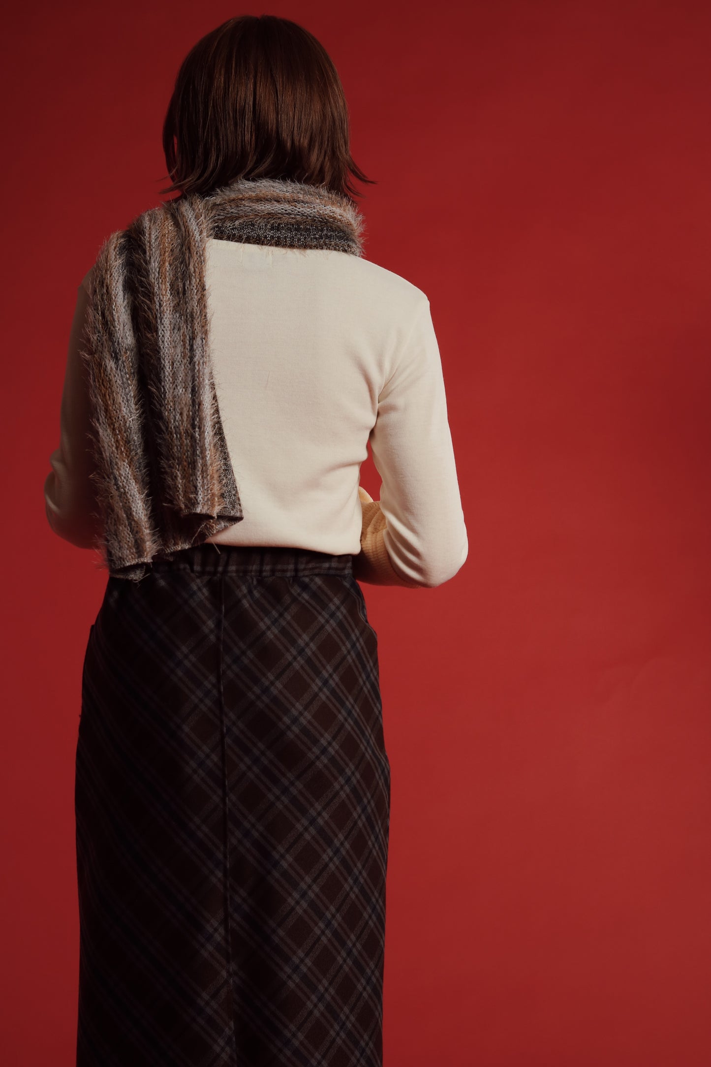 Checkered Slit Skirt (Brown)