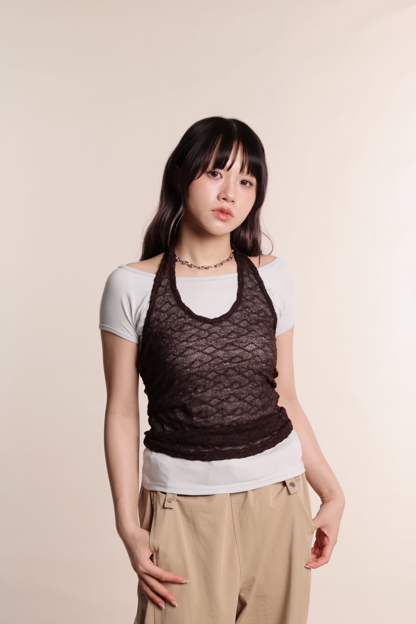 Layered Halter Top Set (Brown)