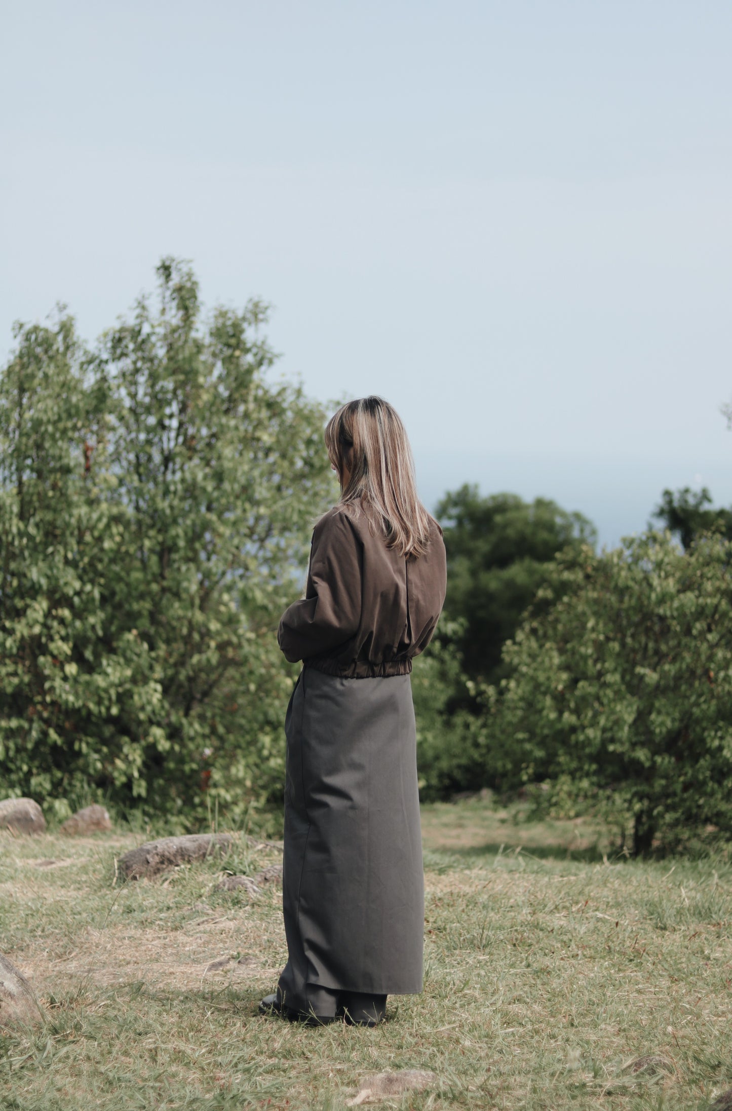 Cropped Blouson Jacket (Brown)