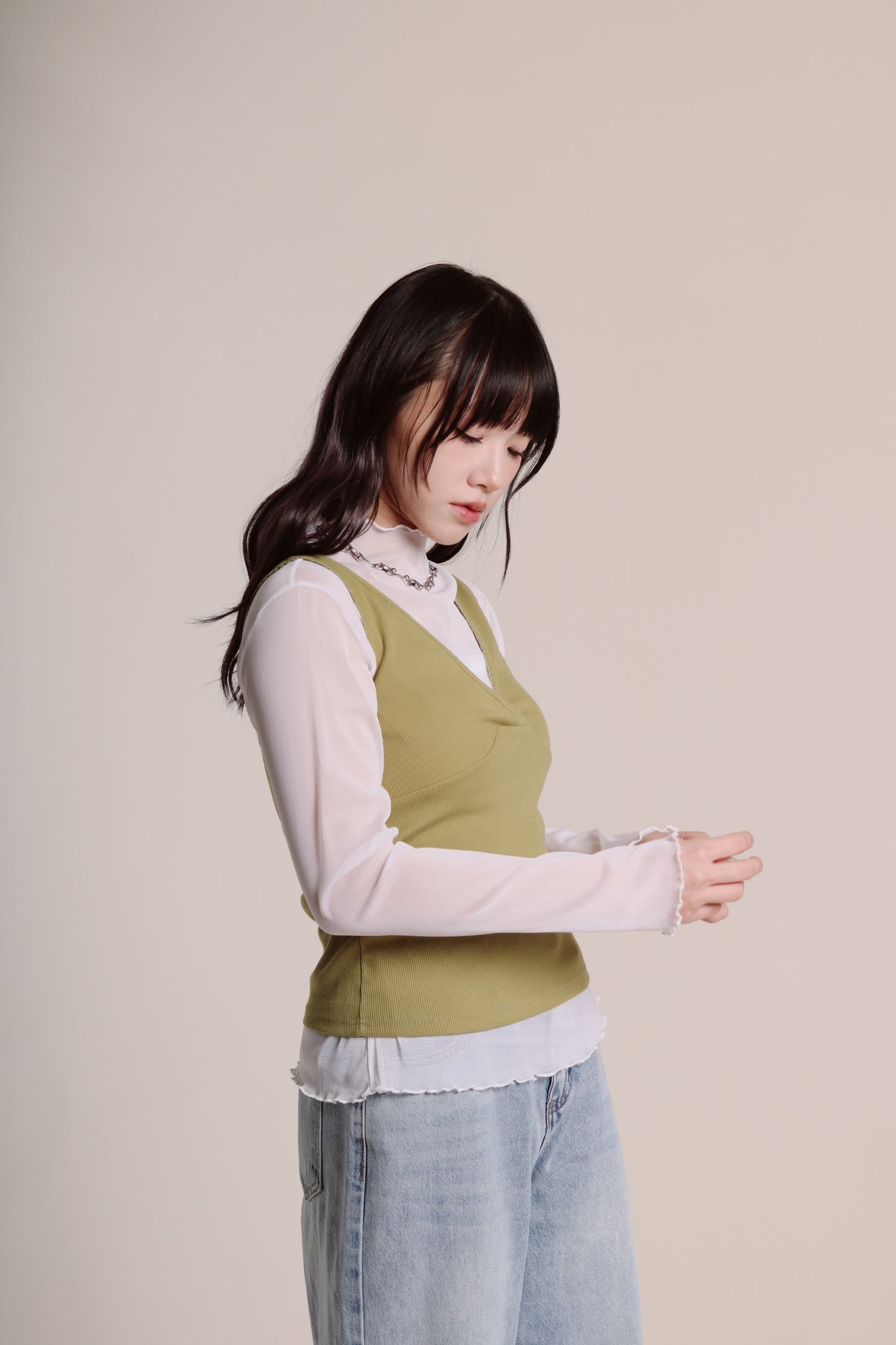 Ruffle See Through Top (White)