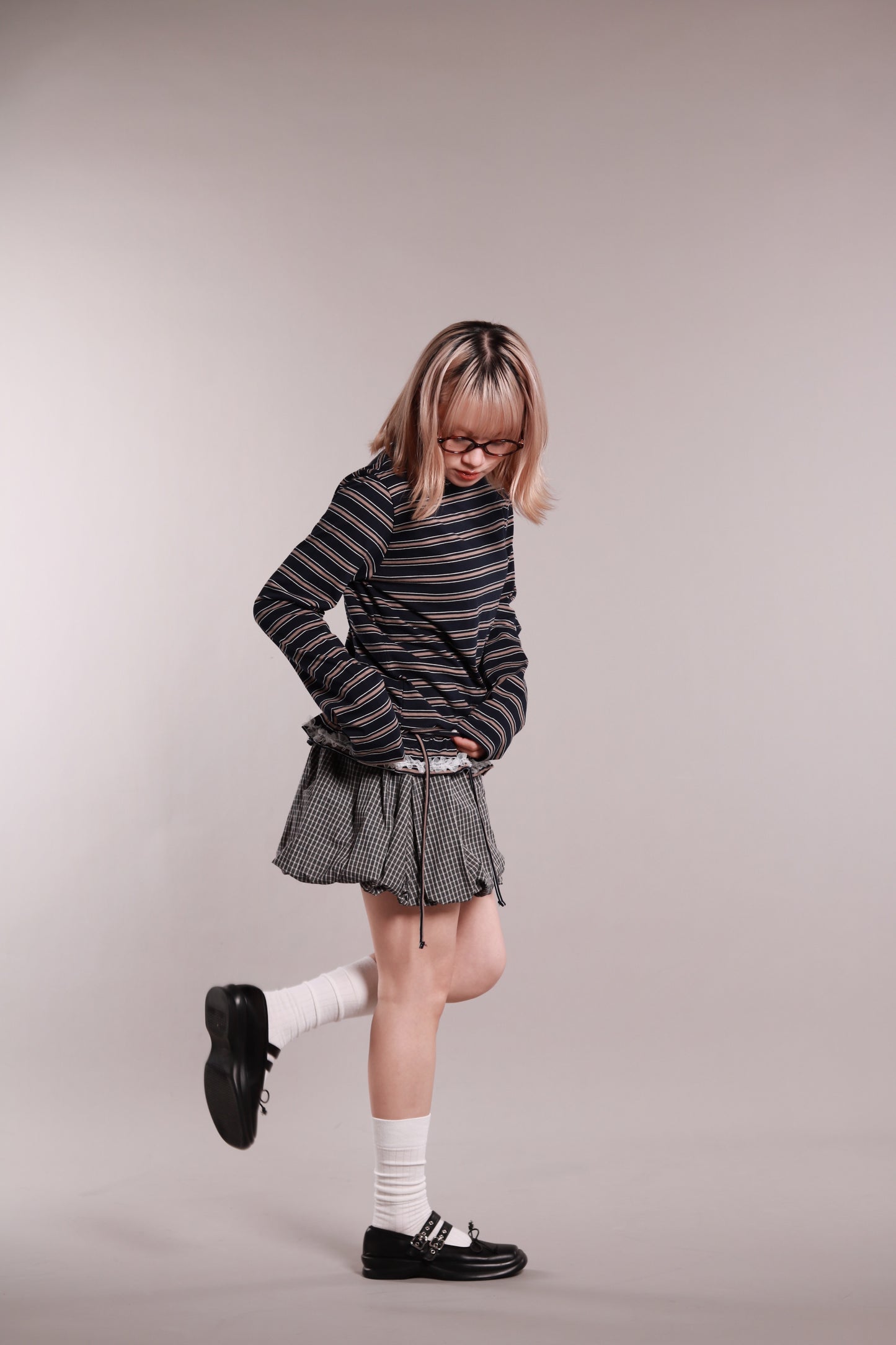 Frilled Lace Stripe Top (Navy)